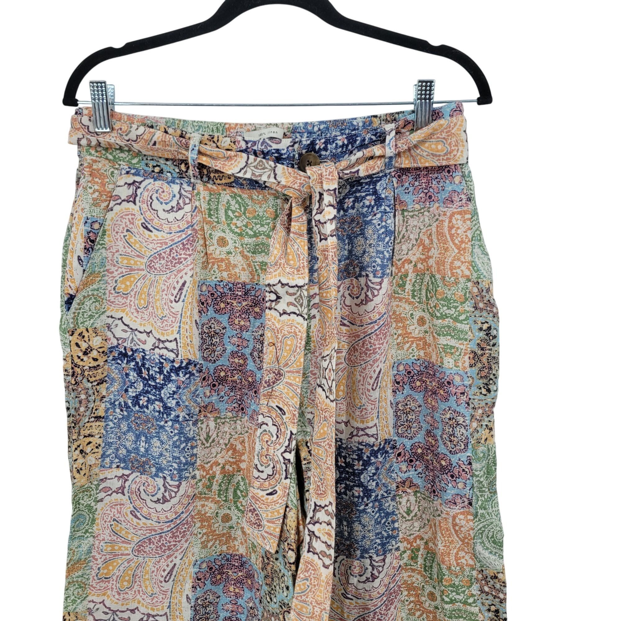 Rachel Zoe Rachel Zoe Womens Linen Multicolor Paisley Patchwork Wide-Le Size 30" / US 8 / IT 44 - 6 Thumbnail