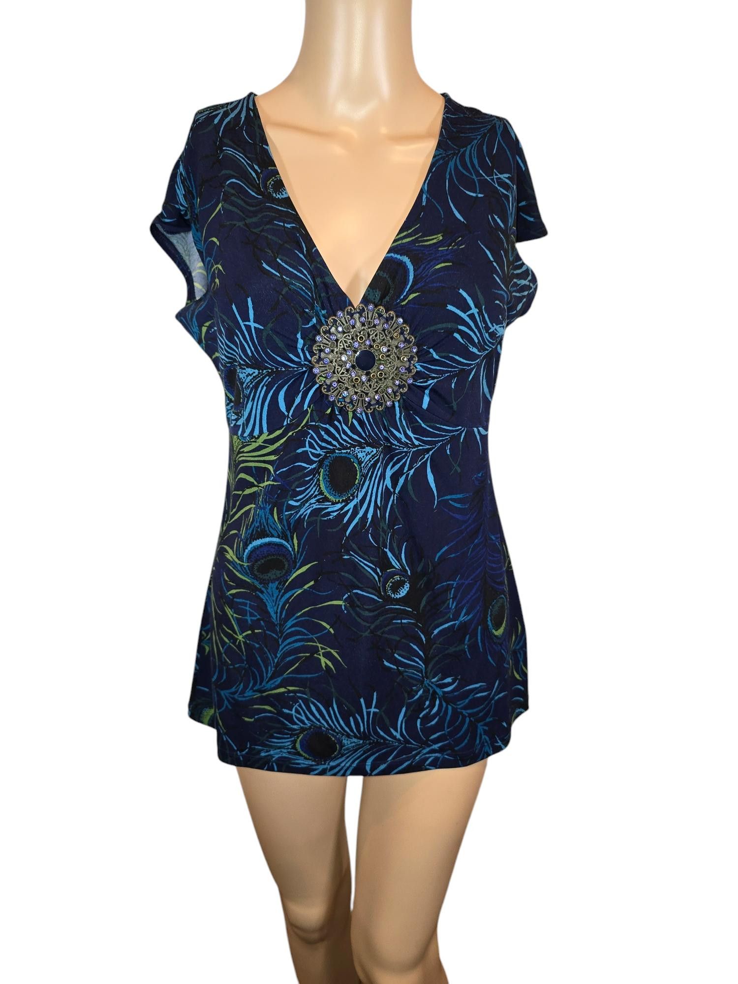 Designer APT.9 Majestic Blue Floral Top with Embellished Neckline Size S / US 4 / IT 40 - 1 Thumbnail
