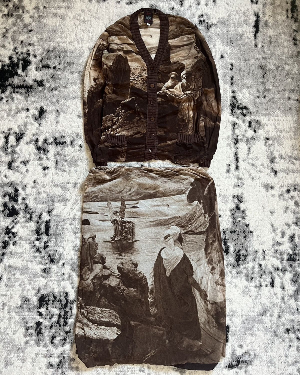 image of Archival Clothing x Jean Paul Gaultier Ss1998 Jean Paul Gaultier Bedouin Cardigan + Skirt in Brown,