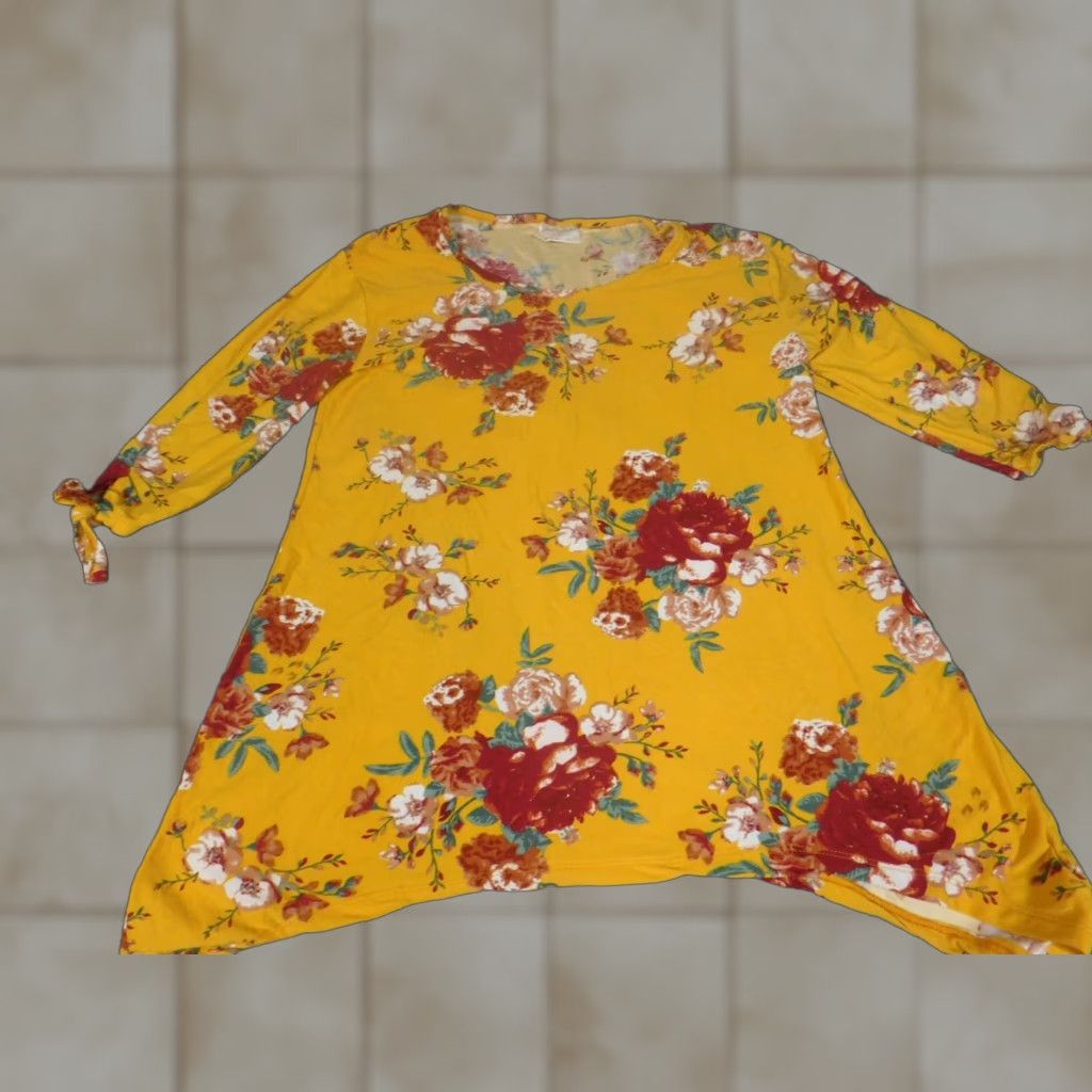 Vintage Bobbie Brooks Womens Blouse S Yellow Floral Crew Neck Pullover Stretch Casual Regular Polyester Rayon Long Sleeve Classic/Fitted Sleeve Size S / US 4 / IT 40 - 1 Thumbnail