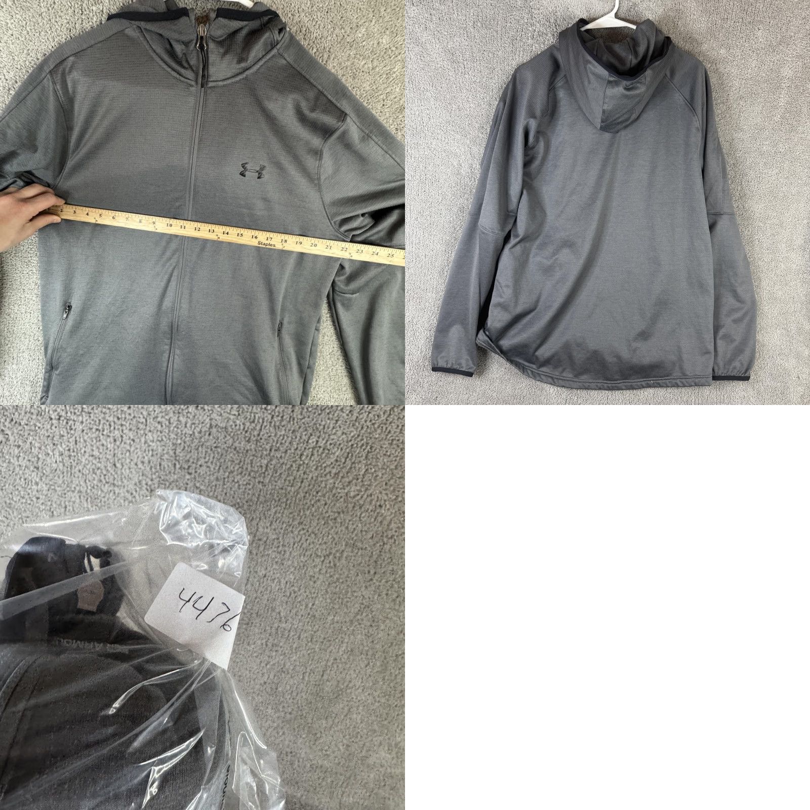 Under Armour Under Armour Jacket Mens L Gray Hooded Full Zip Lined Lightweight Athletic Running Gym Training Casual Front Zip Pockets Size US L / EU 52-54 / 3 - 9 Thumbnail