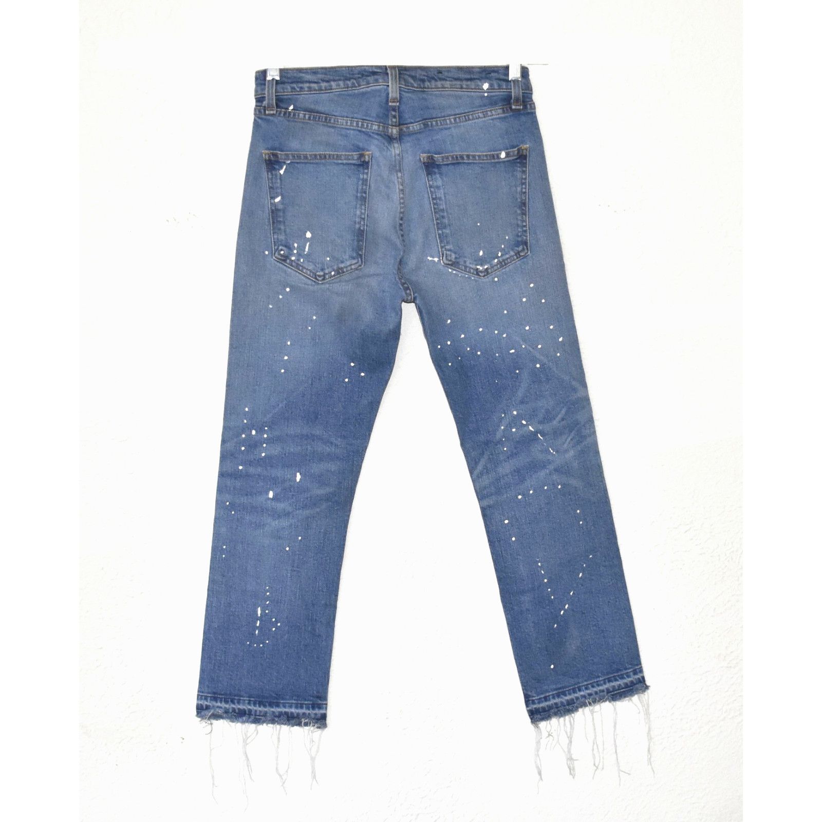 Veronica Beard A8 VERONICA BEARD Cropped Girlfriend Paint Splatter Jeans Size 28" / US 6 / IT 42 - 3 Thumbnail