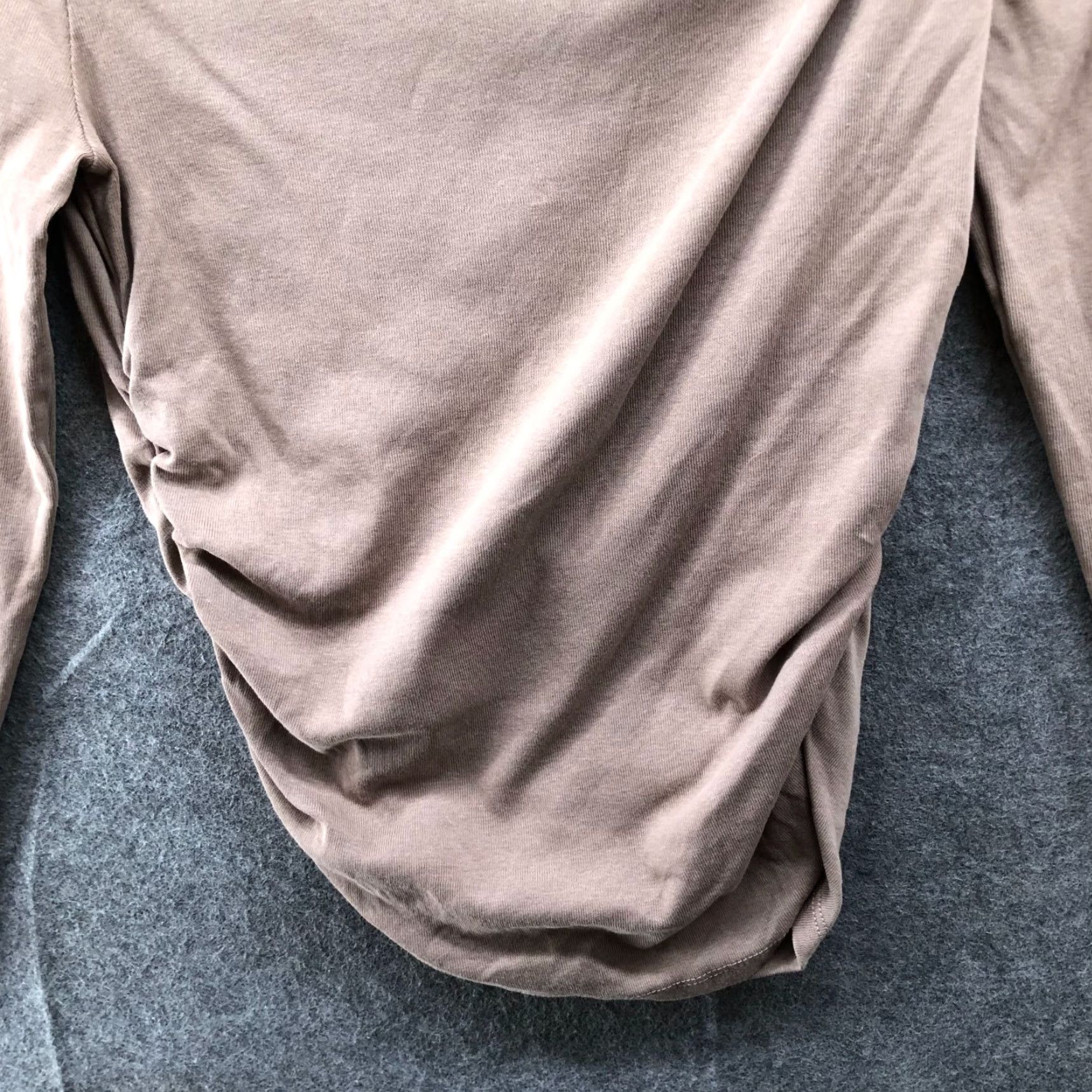 Zara Zara T-Shirt Womens M Asymmetric Long Sleeve Boat Neck Beige - Cotton Spandex Knit Basic Shirt Casual Size M / US 6-8 / IT 42-44 - 4 Thumbnail