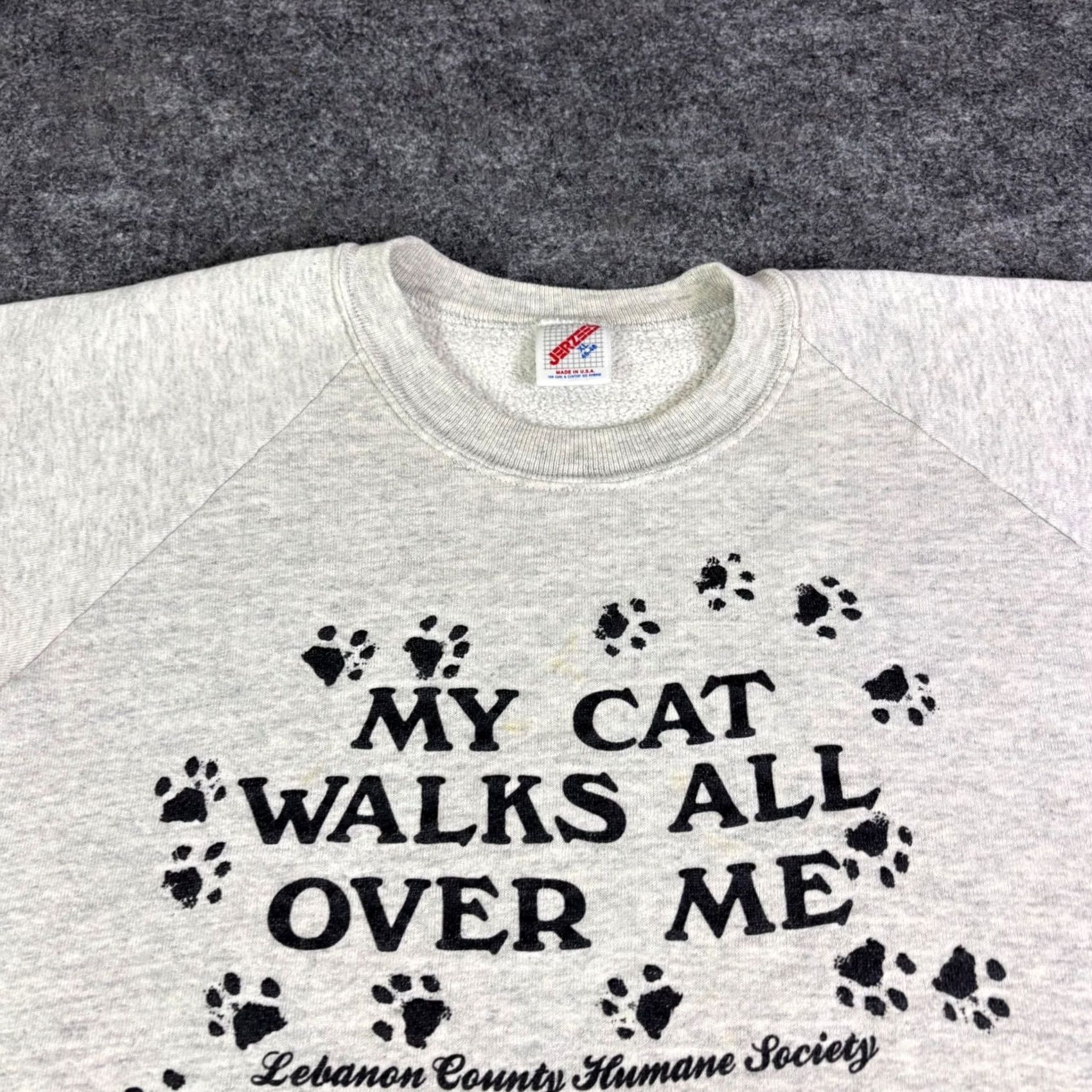 Jerzees VINTAGE Jerzees Cat Sweatshirt XL Grey Lebanon County Humane Society 90s USA Mer? Size US XL / EU 56 / 4 - 6 Thumbnail