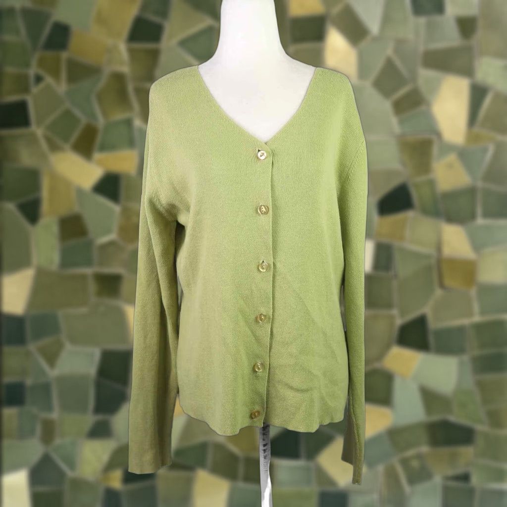 Nordstrom VINTAGE 90s BP Nordstrom Lime Green Knit Button Front Cardigan Sweater XL Mens Size XL / US 12-14 / IT 48-50 - 1 Thumbnail