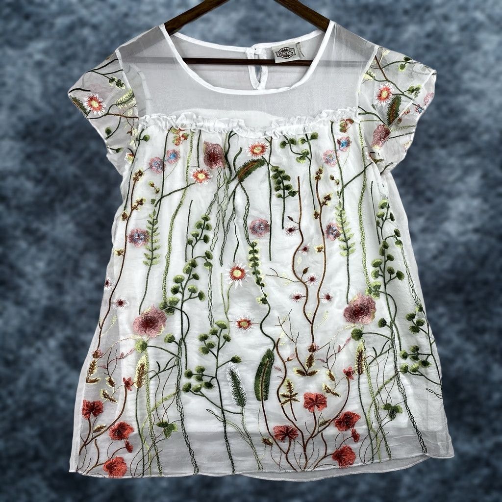 Vintage VINTAGE RODS Womens Top M White Embroidered Sheer Lace Ruffle Boho Coquette Shirt Adult M White Embroidered Sheer Lace Ruffle Boho Coquette Womens Size M / US 6-8 / IT 42-44 - 1 Thumbnail