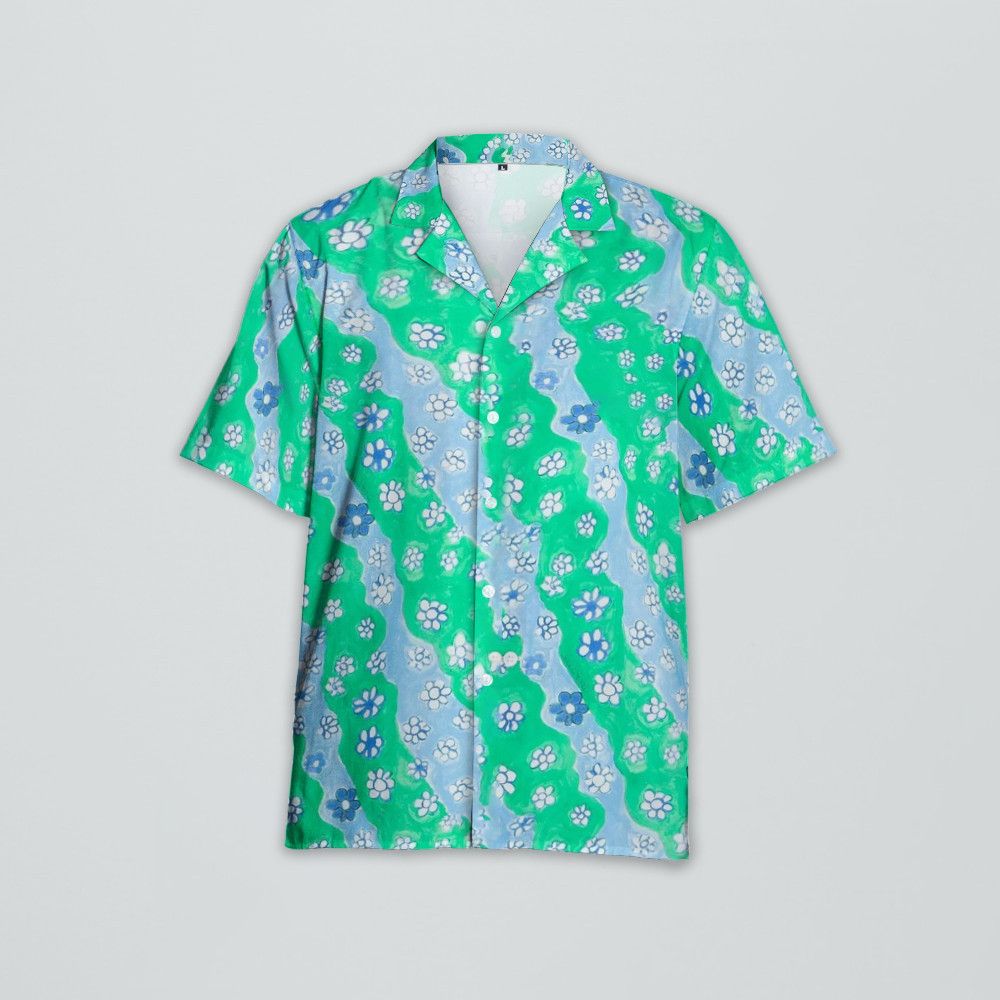 Designer Stripy Flower Poplin Shirt – Floral-Print Classic Twist Size US M / EU 48-50 / 2 - 1 Thumbnail