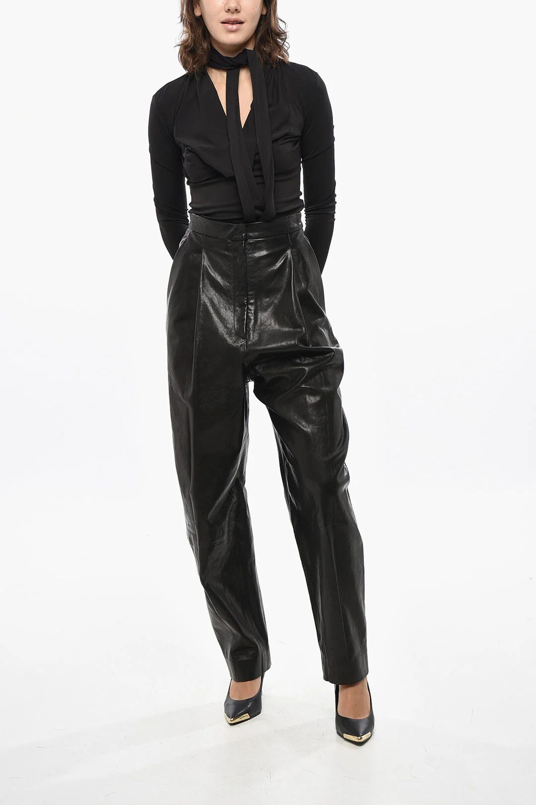 KHAITE og1mm0426 Balloon-Fit Leather Pant in Black Size 28" / US 6 / IT 42 - 4 Thumbnail