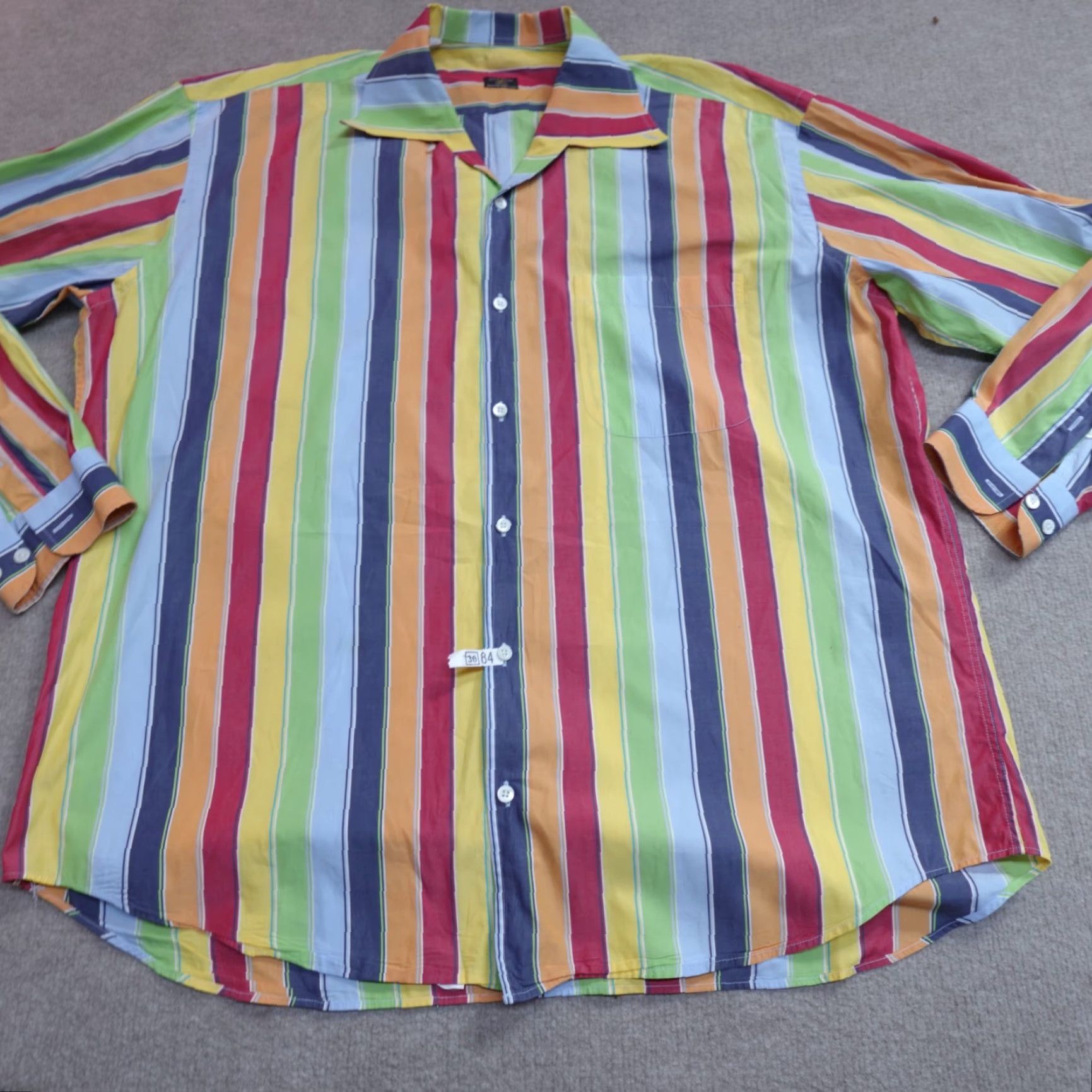 Vintage Maus & Hoffman Shirt XL Blue Yellow Green Striped Camp Collar Made In Italy Size US XL / EU 56 / 4 - 2 Thumbnail