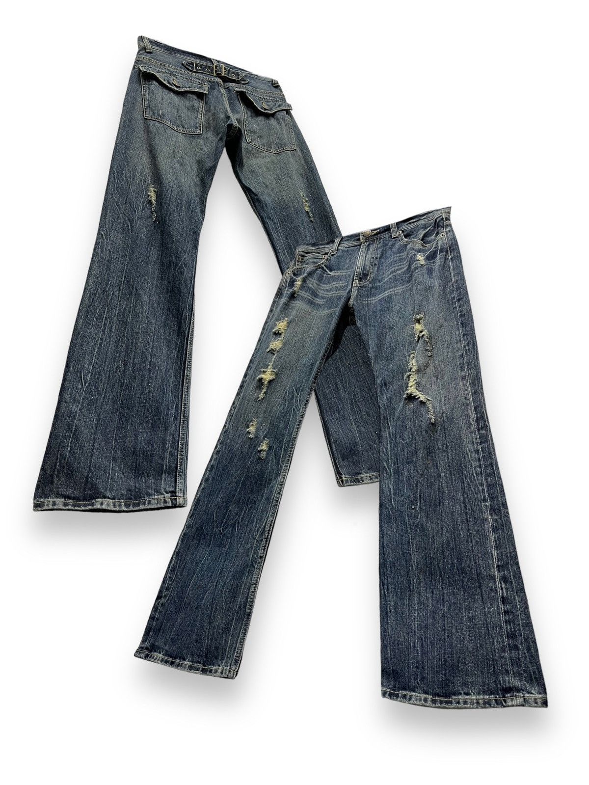 Japanese Brand ANN DO Designer Punk Ripped Glitter Splash Flare Denim Jeans Size US 30 / EU 46 - 2 Thumbnail