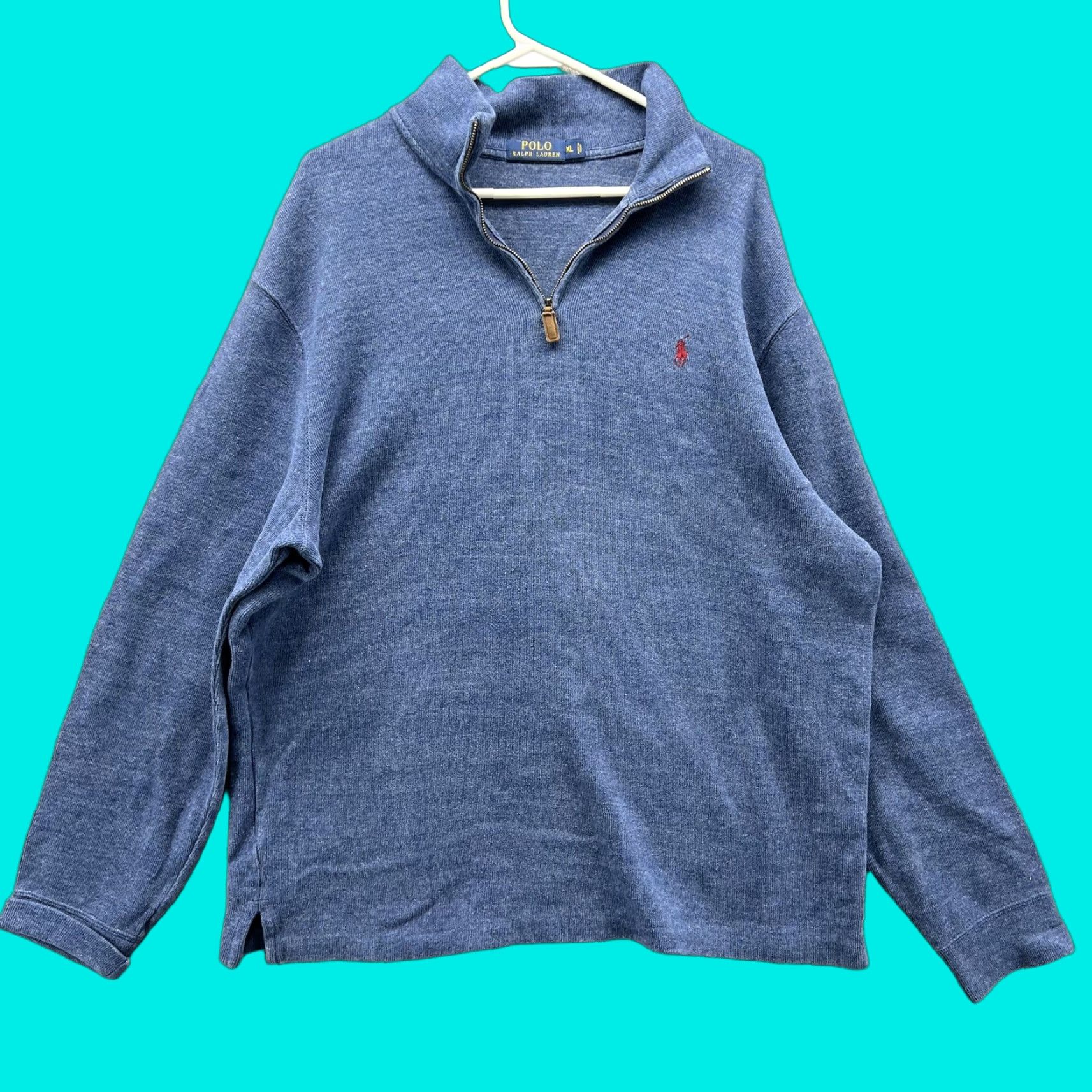 Polo Ralph Lauren Polo Ralph Lauren Sweater Mens XL Blue 1/4 Zip Mock Neck Pullover Pony Size US XL / EU 56 / 4 - 1 Thumbnail