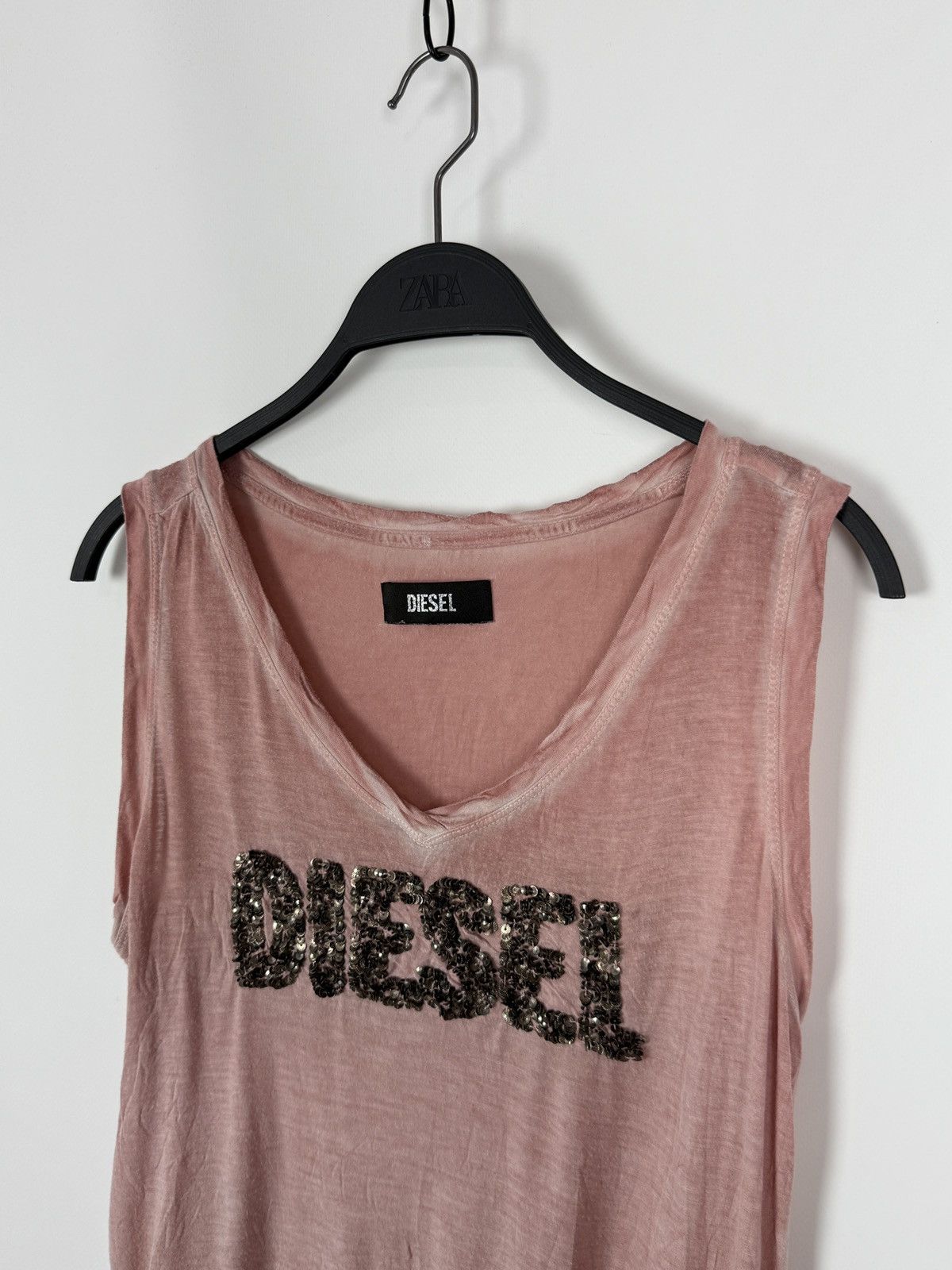 Diesel Y2K Vintage Diesel Distressed Sequin Logo Dyed Pink Tank Top Size S / US 4 / IT 40 - 4 Thumbnail