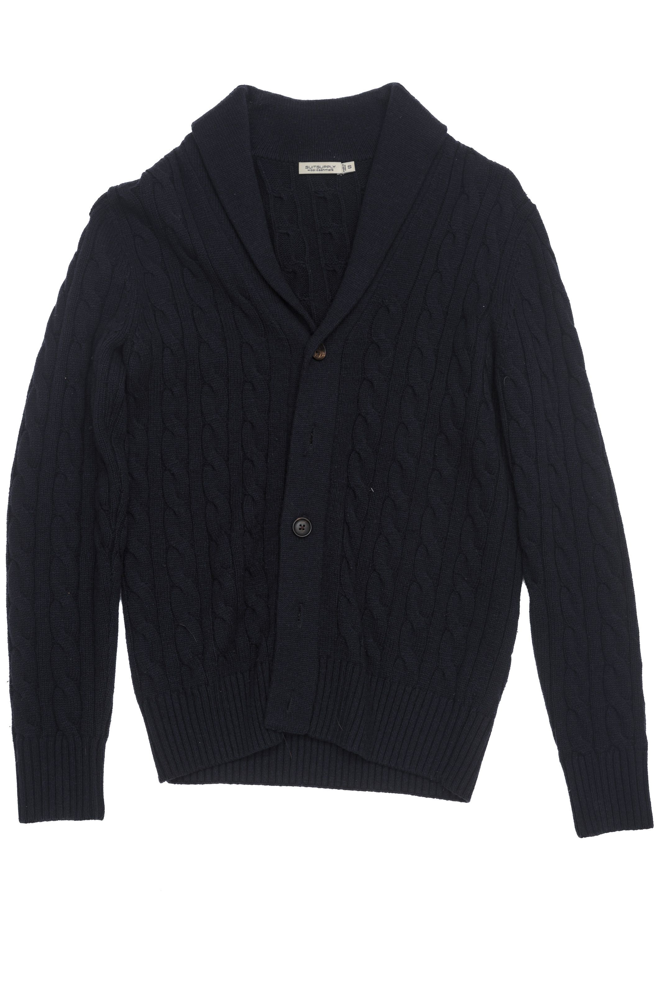 Suitsupply Suitsupply Wool Cashmere Shawl Cable Cardigan Navy S Size US S / EU 44-46 / 1 - 1 Thumbnail
