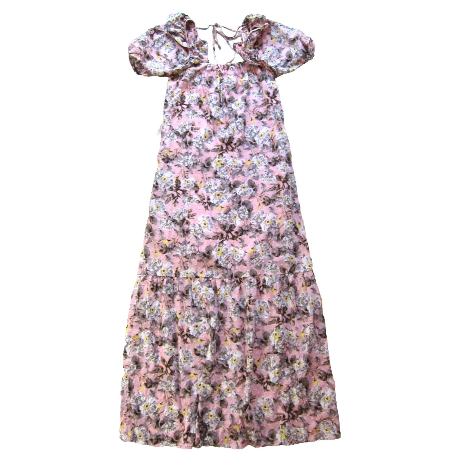 Pinko Happy Nature Maxi Dress Short Sleeve 100% Cotton Pink White Yellow Small Womens Size 28" / US 6 / IT 42 - 2 Thumbnail