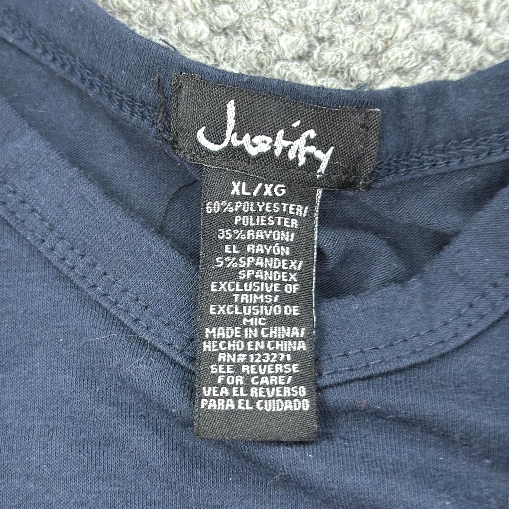 Vintage **Justify T-Shirt Womens Juniors XL Navy Blue V-Neck Casual Top** User: Justify T-Shirt Womens Juniors XL Navy Blue V-Neck Casual Top Size XL / US 12-14 / IT 48-50 - 6 Thumbnail