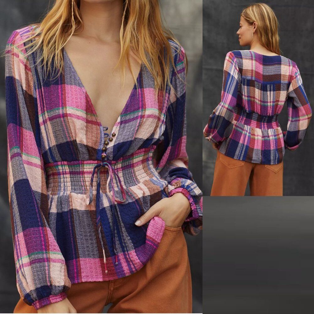 Anthropologie NWT New $98 Pilcro Plaid Deep-V Blouse Size XL Size XL / US 12-14 / IT 48-50 - 1 Thumbnail