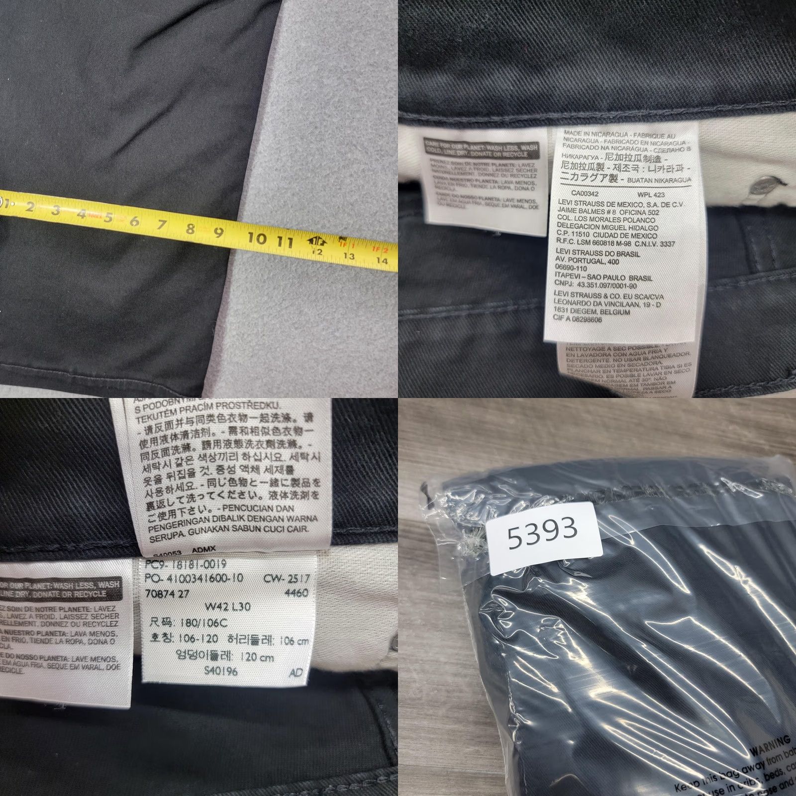 Levi's Levi's 541 Jeans Mens 42x30 Black Athletic Tapered Leg Dark Denim Pants Size US 42 / EU 58 - 9 Thumbnail
