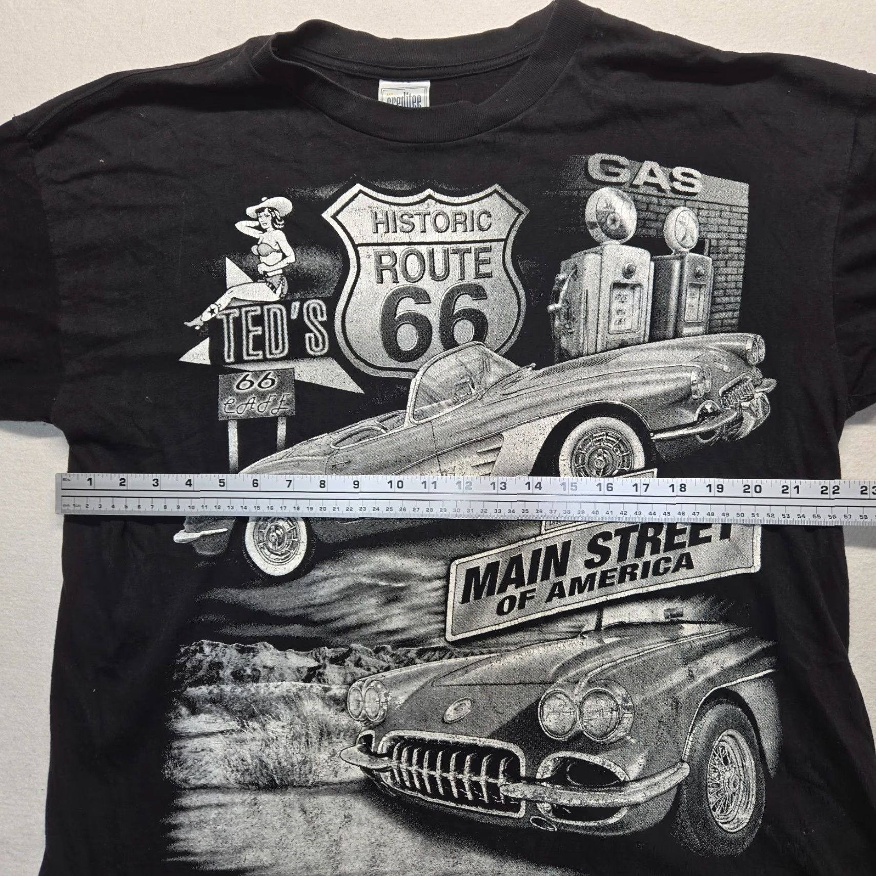 Route 66 VINTAGE Route 66 Corvette T-Shirt Historic Main Street of America Muscle Car Men XL Black Graphic Tee 100% Cotton Size US XL / EU 56 / 4 - 5 Thumbnail