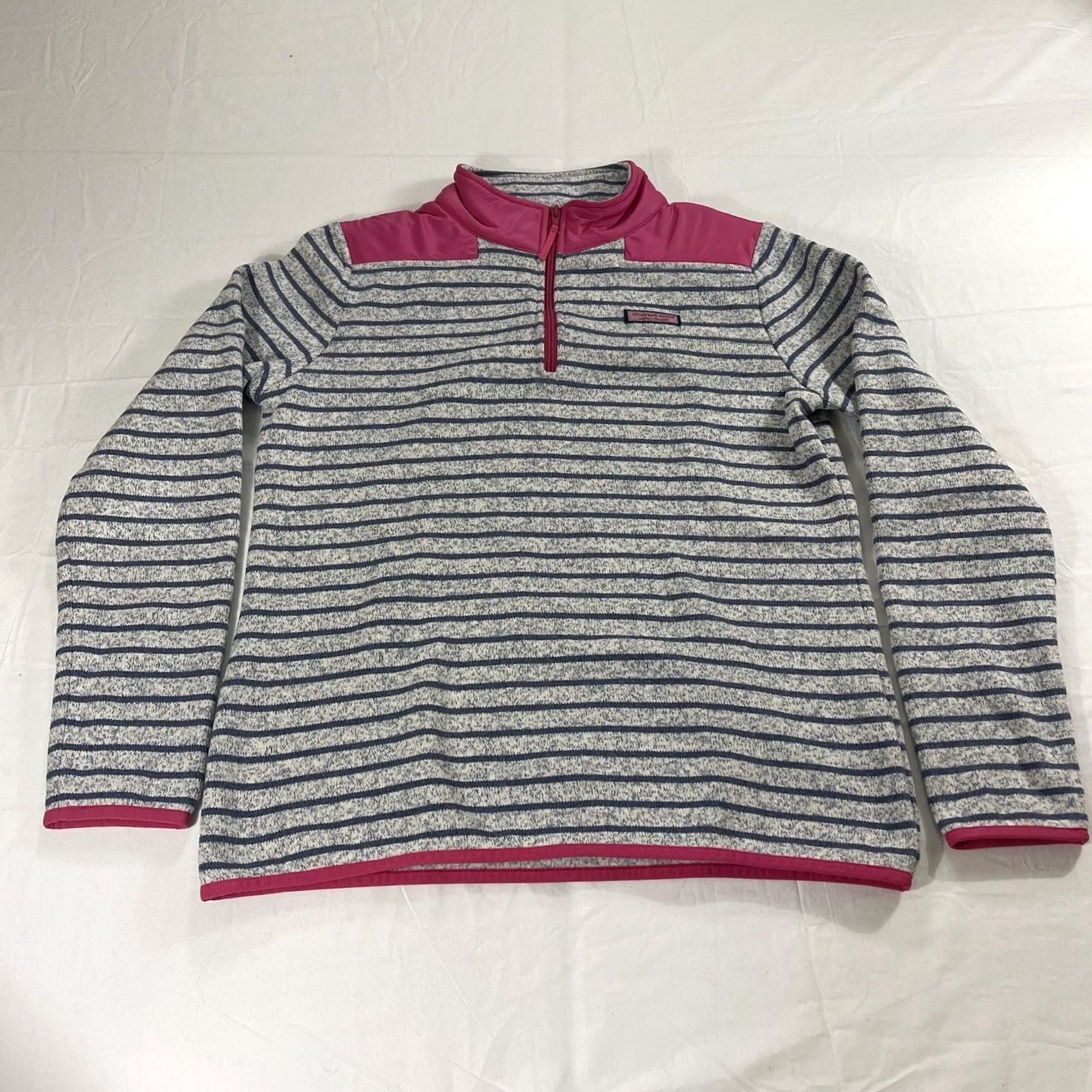 Vineyard Vines Vineyard Vines Women's M 1/4 Zip Sweater Logo Gray Stripes Mock Neck Pullover NY? Actually. Size M / US 6-8 / IT 42-44 - 2 Thumbnail