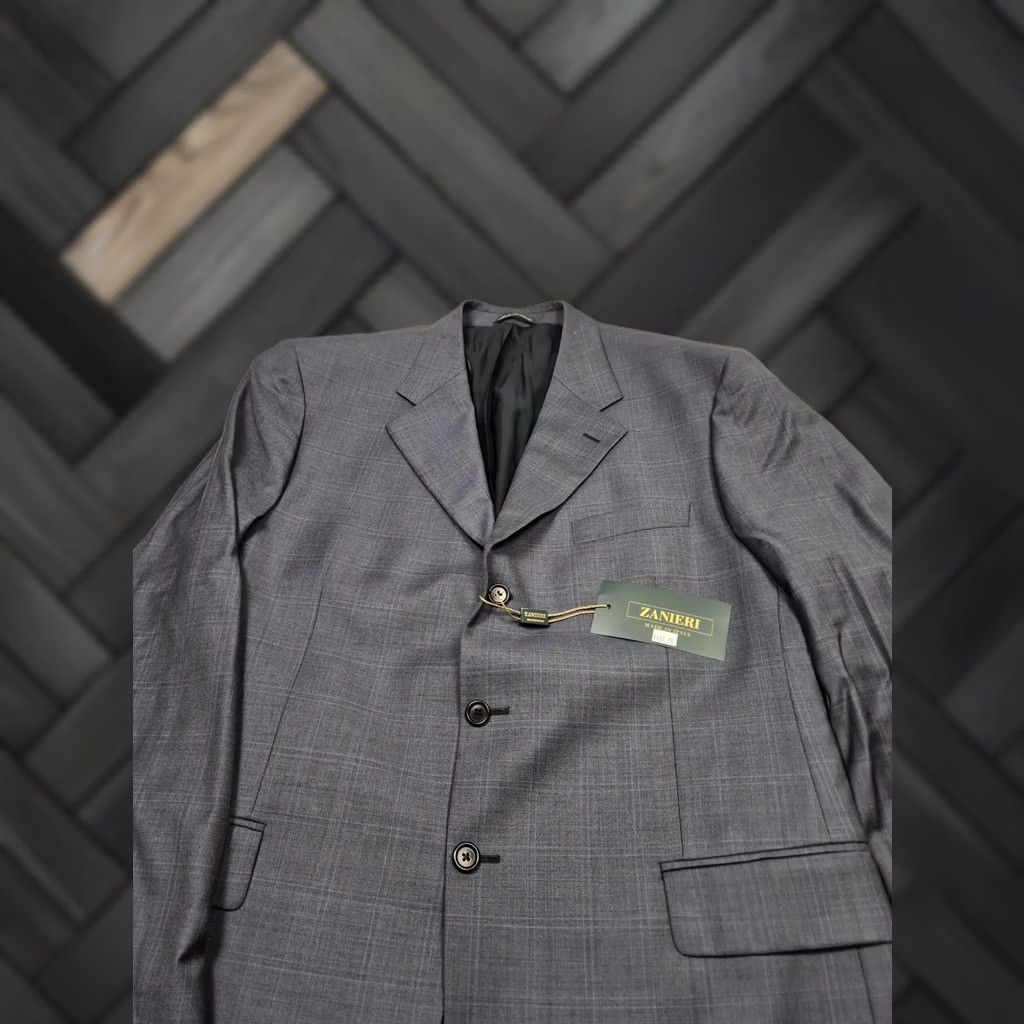 Vintage Zanieri Suit Mens 44 Long Gray Wool Super 110s Cerruti 38x37 Italy NWT FLAW Size 44R - 1 Thumbnail