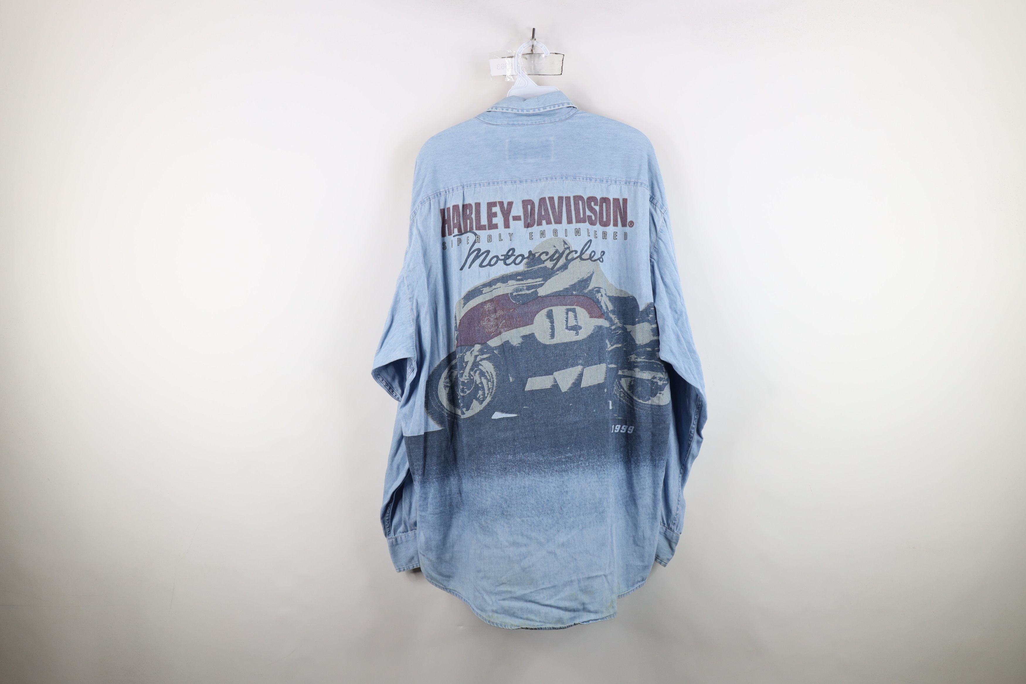 Harley Davidson Vintage 90s Harley Davidson Denim Jean Button Shirt Blue Size US XL / EU 56 / 4 - 12 Thumbnail