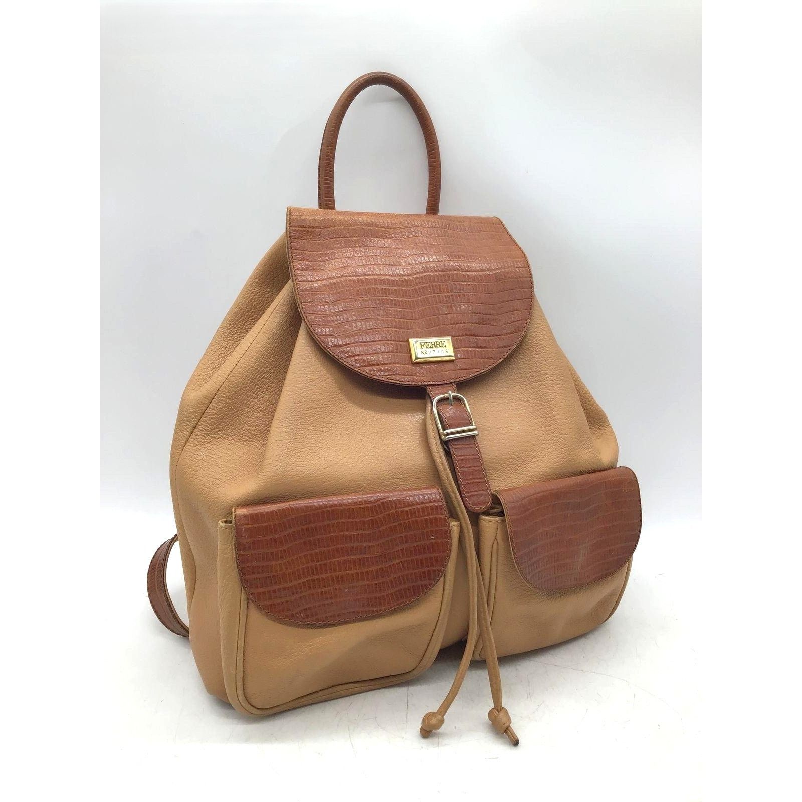 Gianfranco Ferre Gianfranco Ferre Distressed Leather Drawstring Backpack Size ONE SIZE - 1 Thumbnail