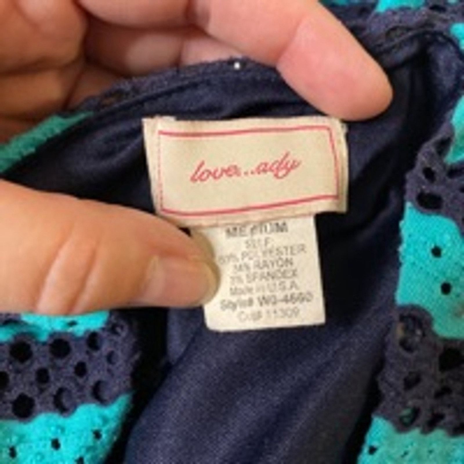 Other Retro Fit & Flare Striped Crochet Overlay Dress Teal Navy Size M / US 6-8 / IT 42-44 - 3 Thumbnail