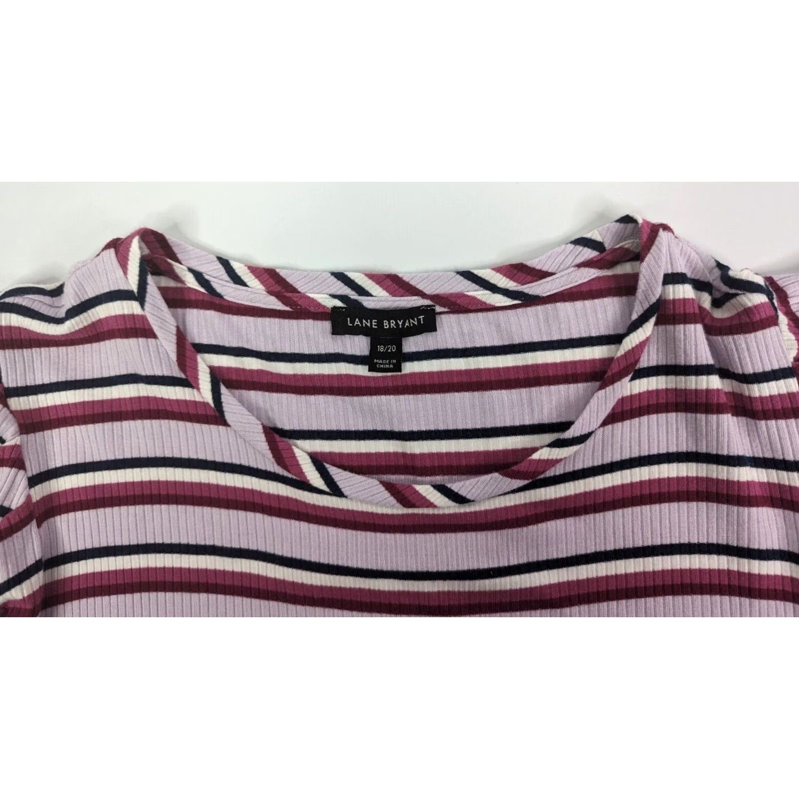 Vintage Lane Bryant Puff-Shoulder Ribbed Tee Women's Plus 20 Long Sleeve Striped Pink Navy Size 3XL / US 20-22 - 7 Thumbnail