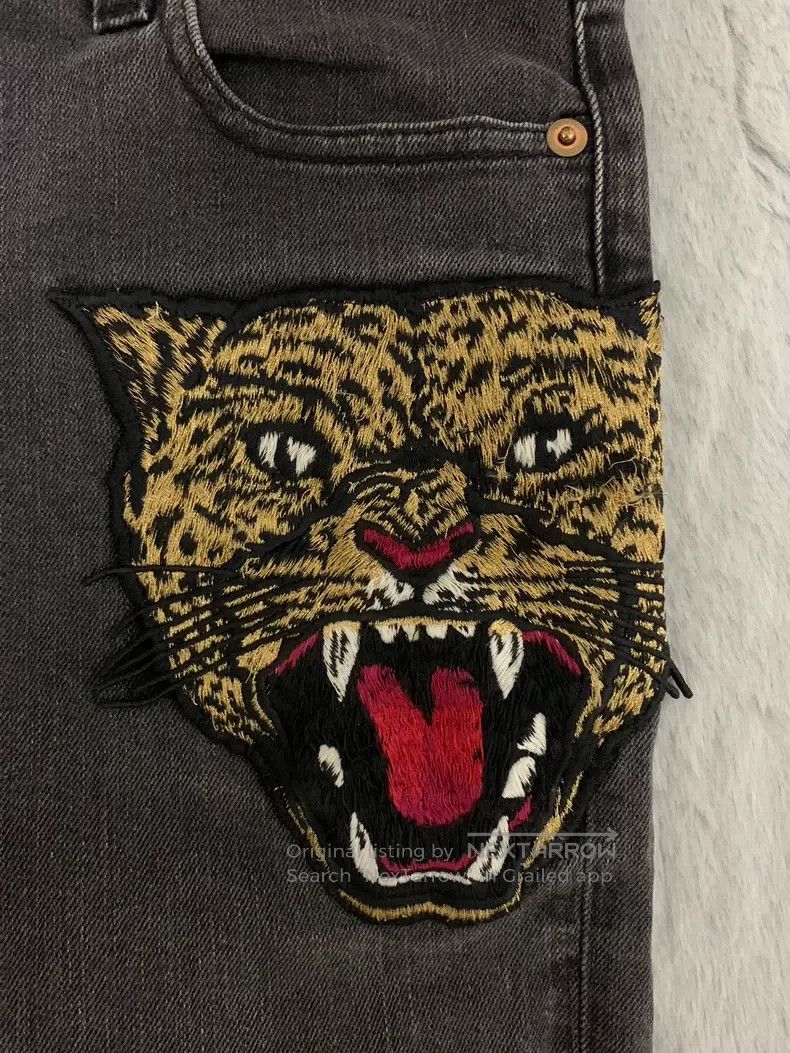 Gucci Guicci Grey Tiger Head Embroidered Denim Pants Size US 32 / EU 48 - 6 Thumbnail