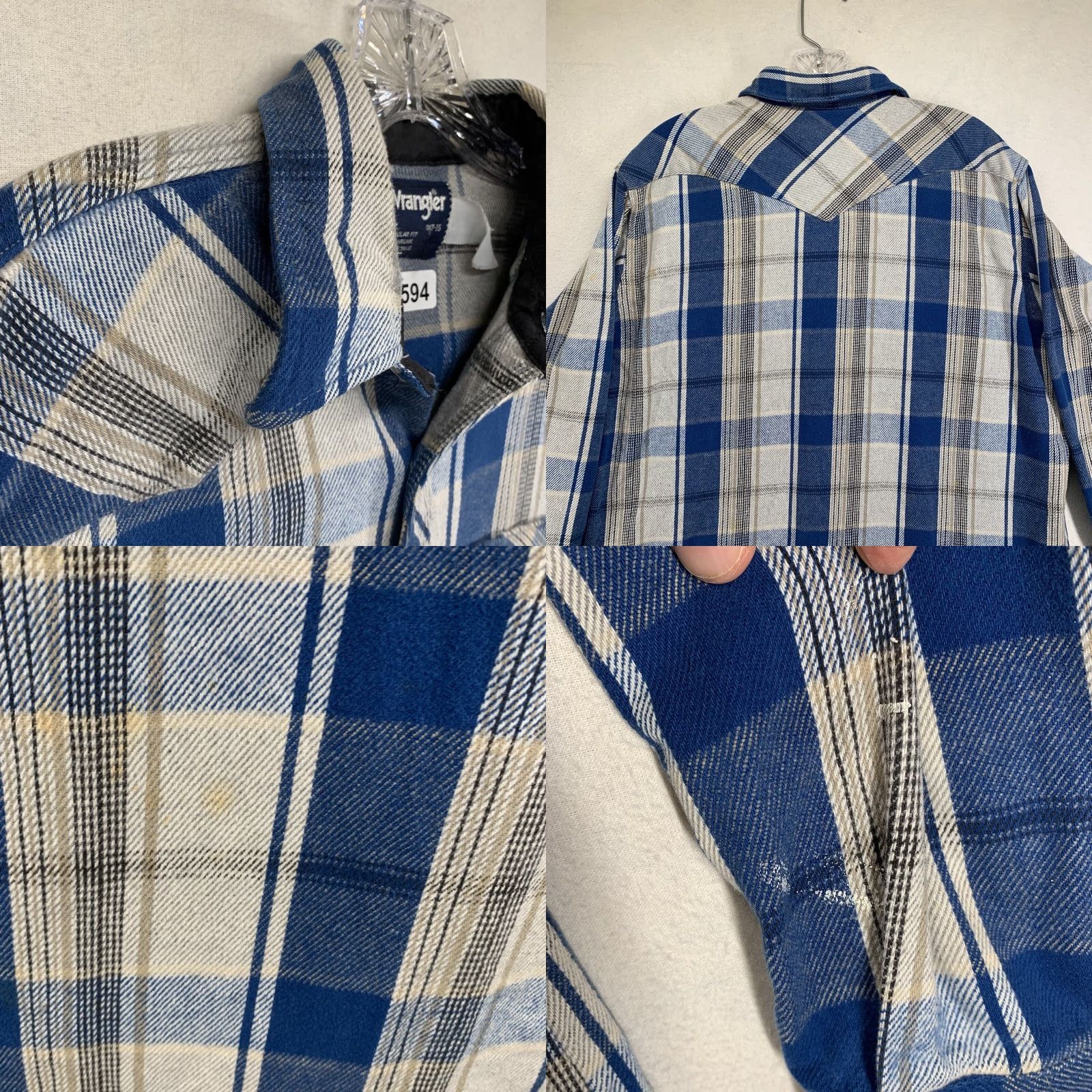 Wrangler VINTAGE Wrangler Button-Up Plaid Flannel XL Blue Long Sleeve Casual Workwear Shirt 80s 90s Western Grunge Cowboys Mens Size US XL / EU 56 / 4 - 10 Thumbnail