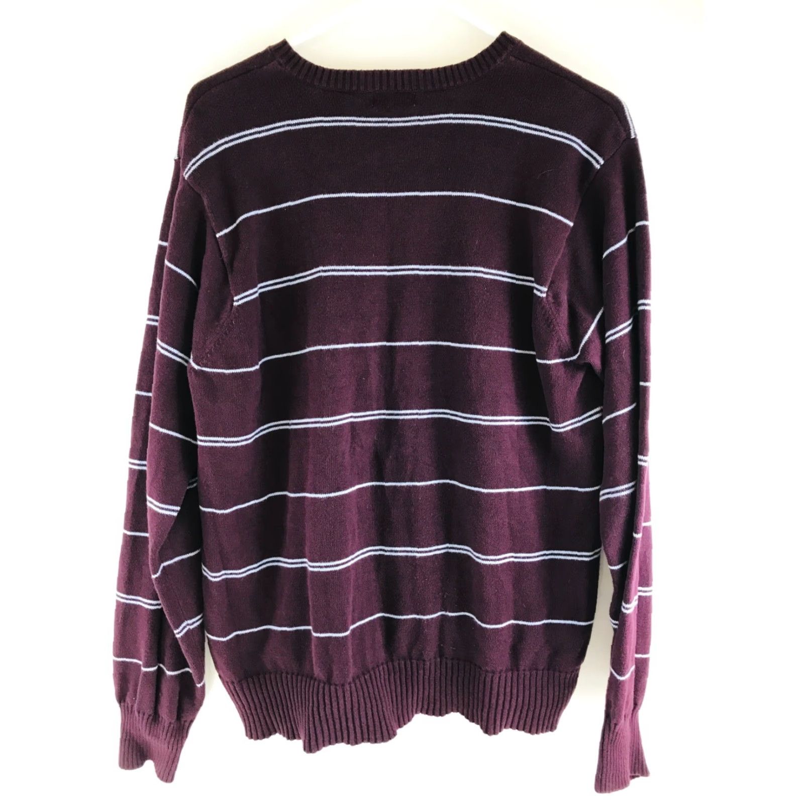 Izod IZOD Sweater Men's Size Large Maroon Striped V-Neck Pullover Long Sleeve Knitted Size US L / EU 52-54 / 3 - 2 Thumbnail