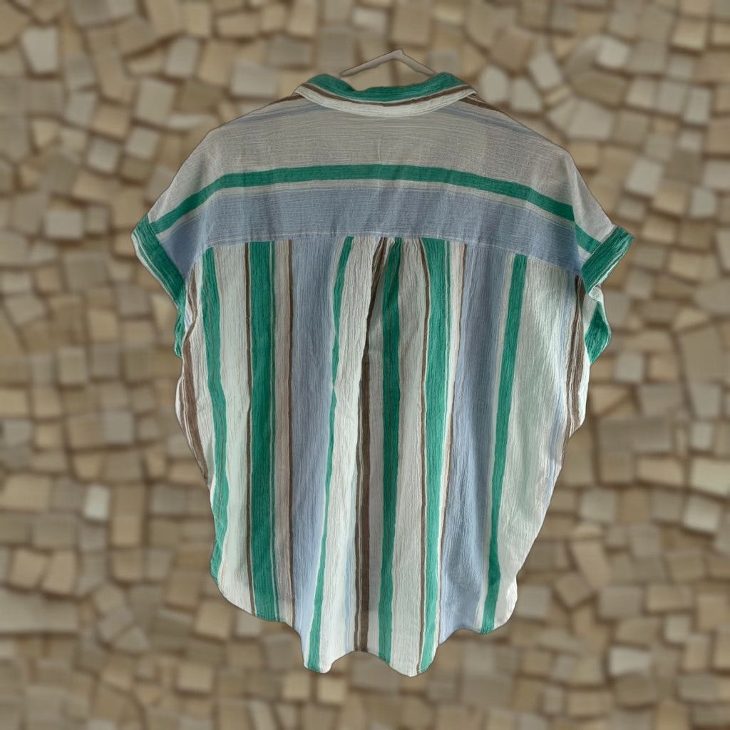 Vintage Time And Tru Blouse Shirt Women's S White Striped Cap Sleeve Buttoned Casual Breathable Size S / US 4 / IT 40 - 1 Thumbnail