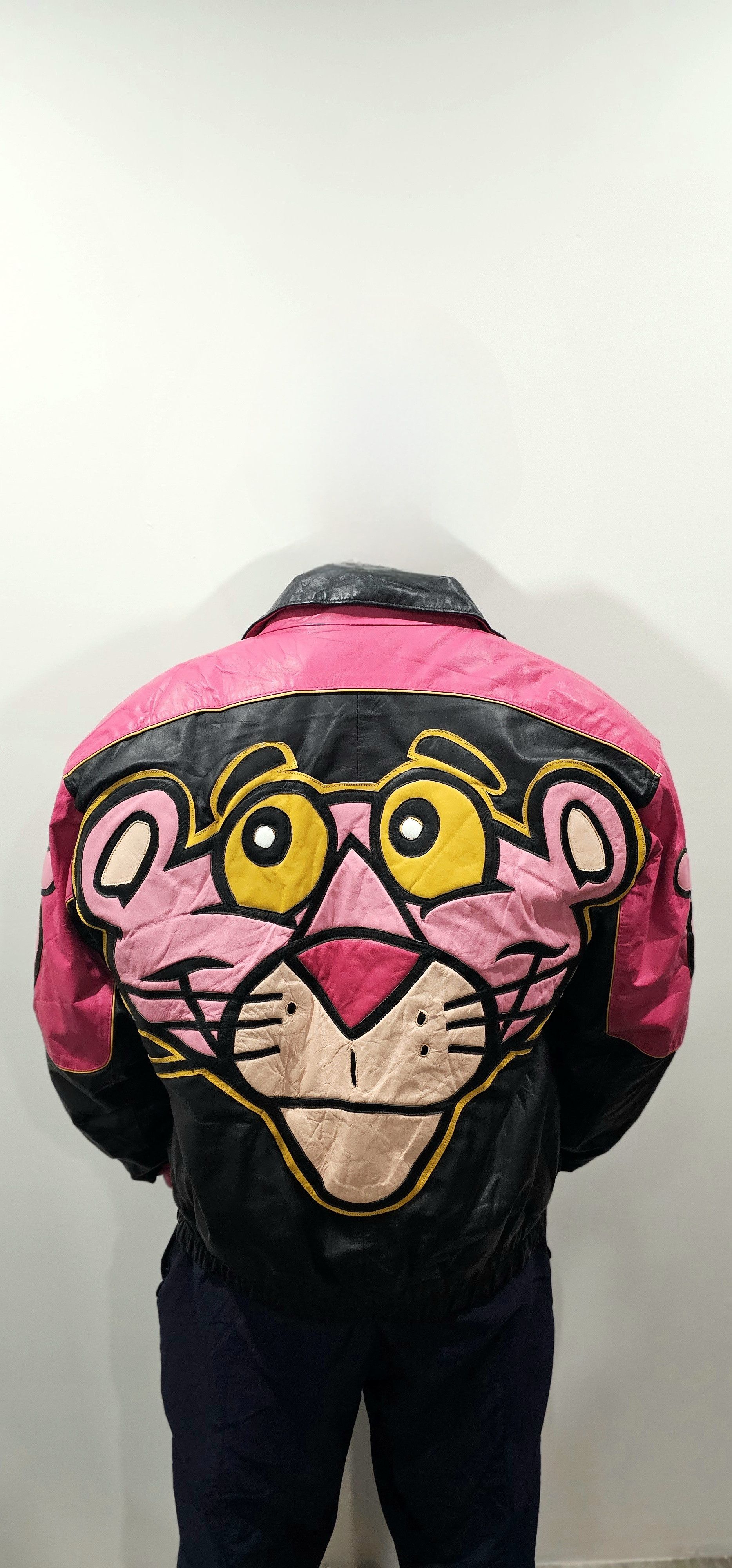 image of Vintage Pink Panther Leather Jacket, Men's (Size Small)