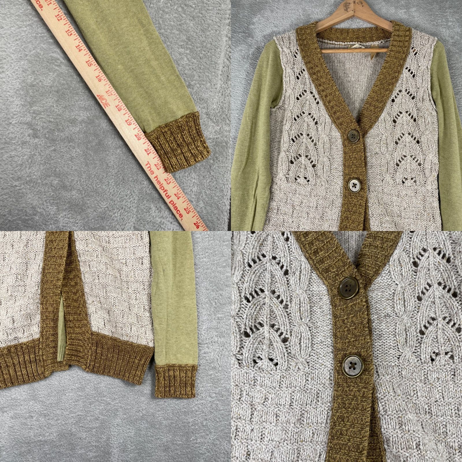 BKE BKE Cardigan Sweater Womens Medium Green Beige Pointelle Cable Knit Boho Y2K Shirt Adult M Green Womens Size M / US 6-8 / IT 42-44 - 8 Thumbnail