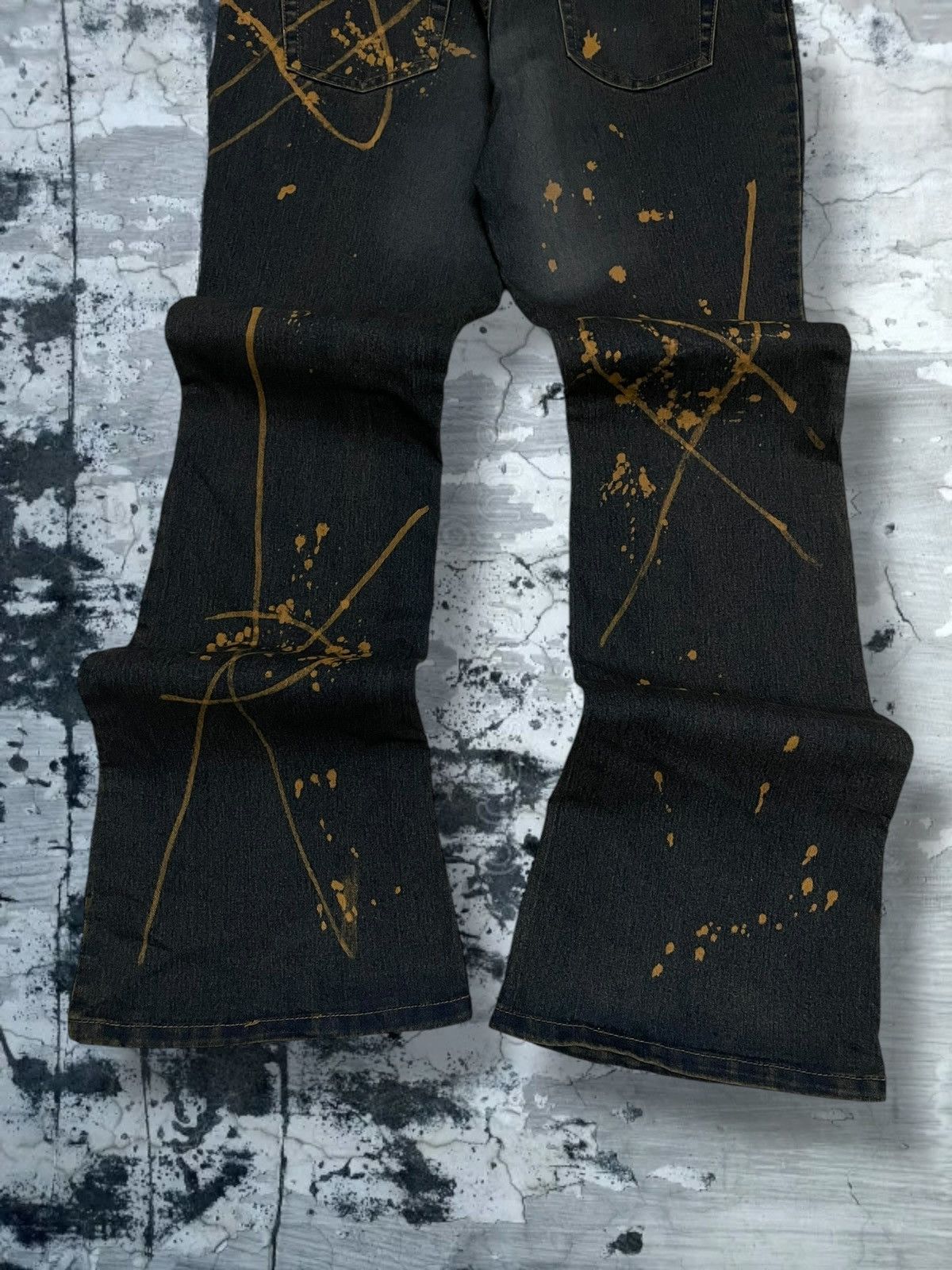 VTG Japan Designer Haphazard Flared Art Splash Bleach Denim