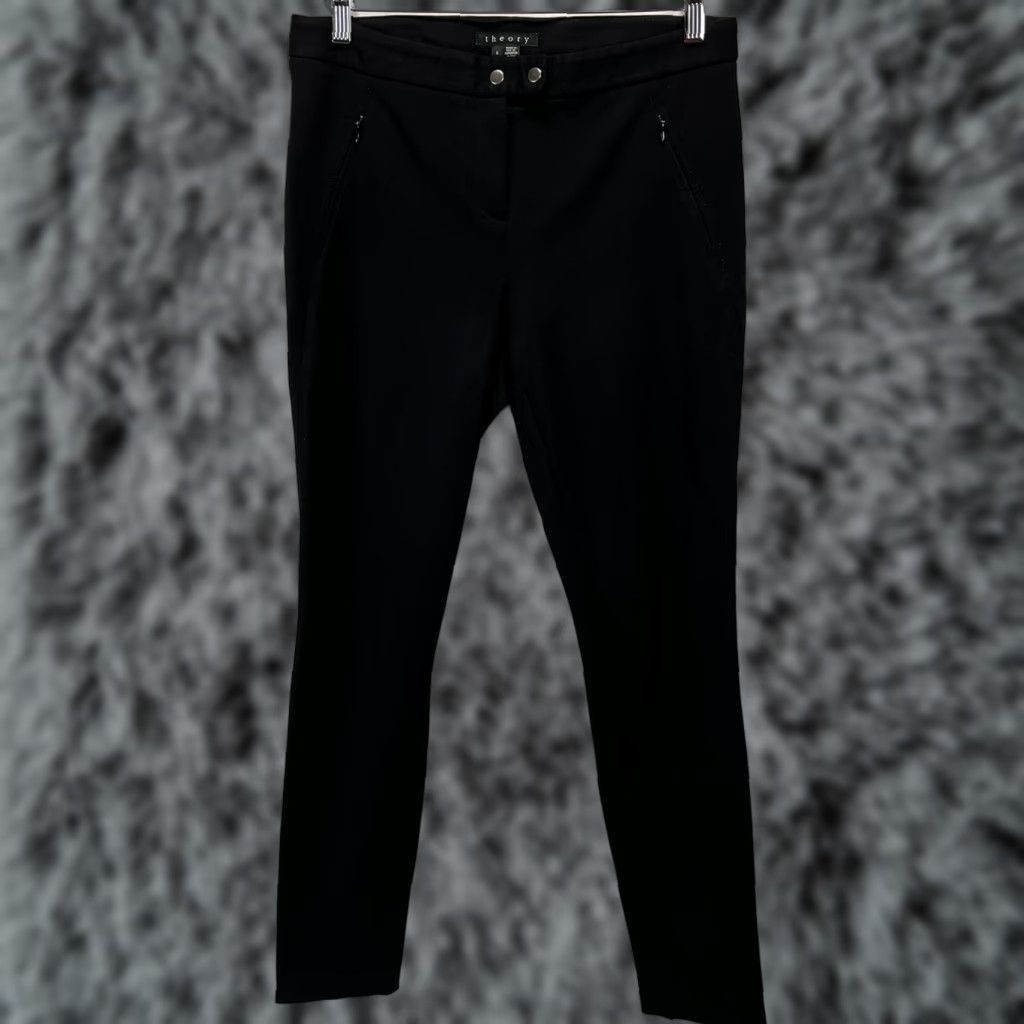 Theory Theory Adalwen Knit Pants Womens 6 Black Slim Ankle Stretch Zip Pockets Career Capsule City Modern Size 28" / US 6 / IT 42 - 1 Thumbnail