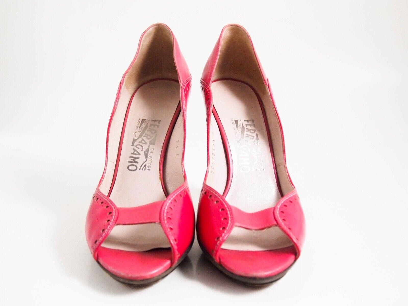 Salvatore Ferragamo Ferragamo Plateau Heels Peep Toe Red Leather EU 38 C US 7.5 Size US 7.5 / IT 37.5 - 3 Thumbnail