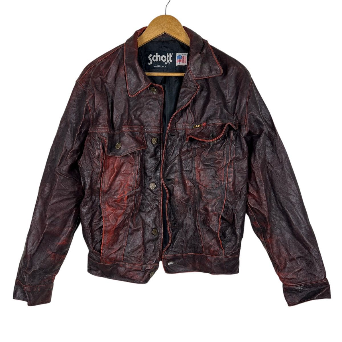Schott 🔥 Vintage Schott Scartish Wrinkle Leather Jacket made In Usa Size US S / EU 44-46 / 1 - 9 Thumbnail