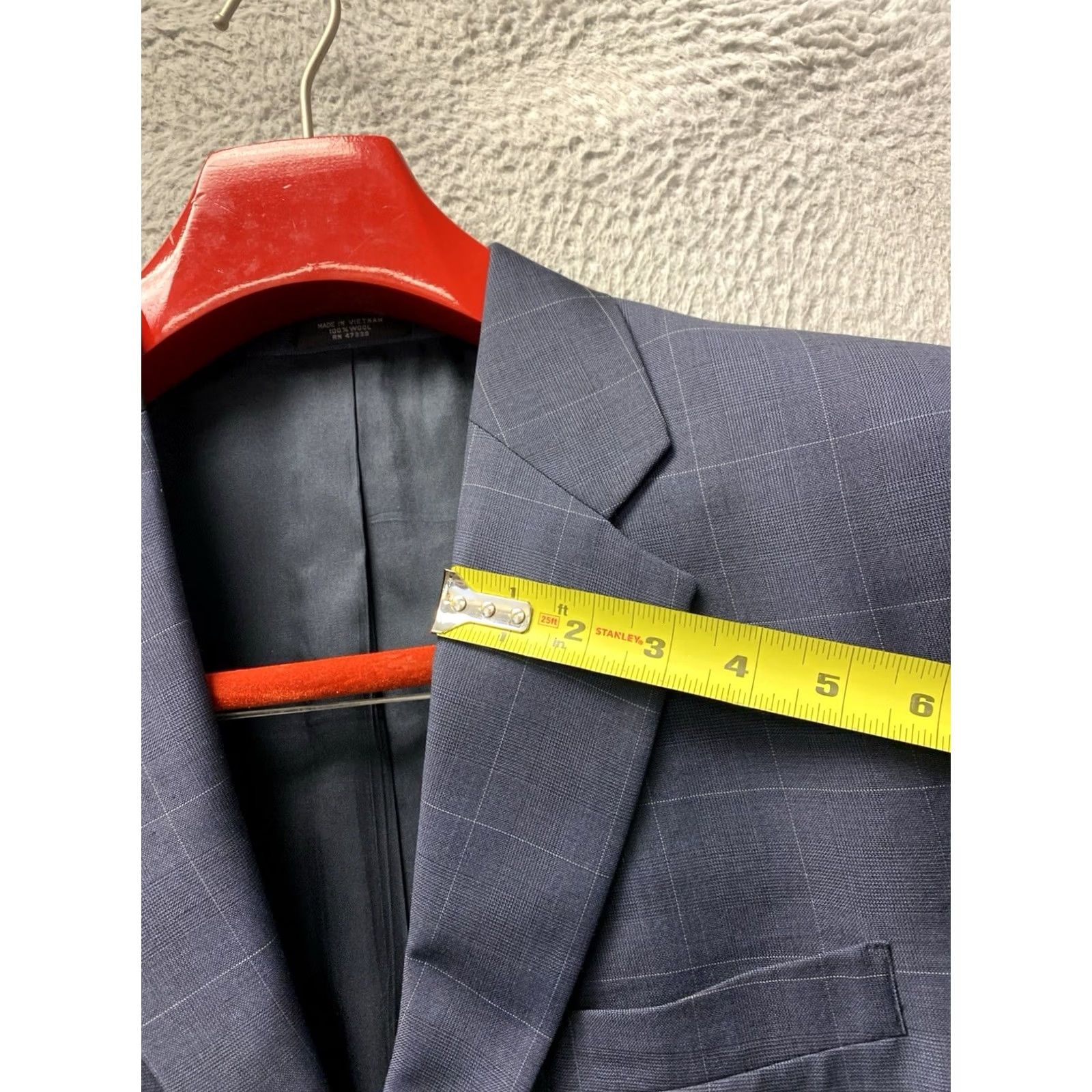 Jones New York Jones New York Suit Men’s 42R Dark Blue Check Wool 2 Piece Jacket Pants 34x30 Long Double-Vented Notch Lapel Regular Fit Wool Suit Set 0794 Size 42R - 6 Thumbnail
