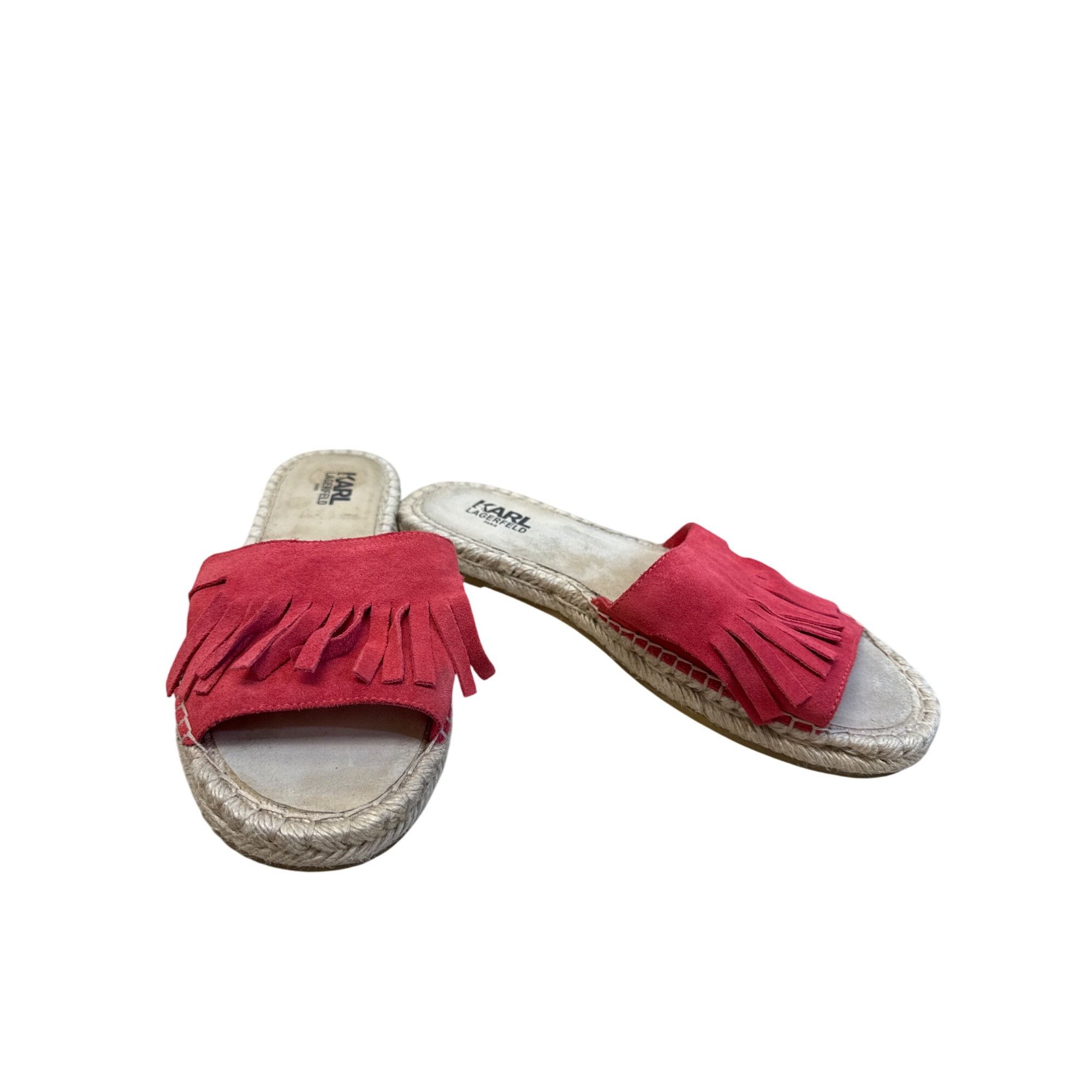 Karl Lagerfeld Karl Lagerfeld Womens Red Suede Fringe Espadrille Sandals Si Size US 11 / IT 41 - 1 Thumbnail