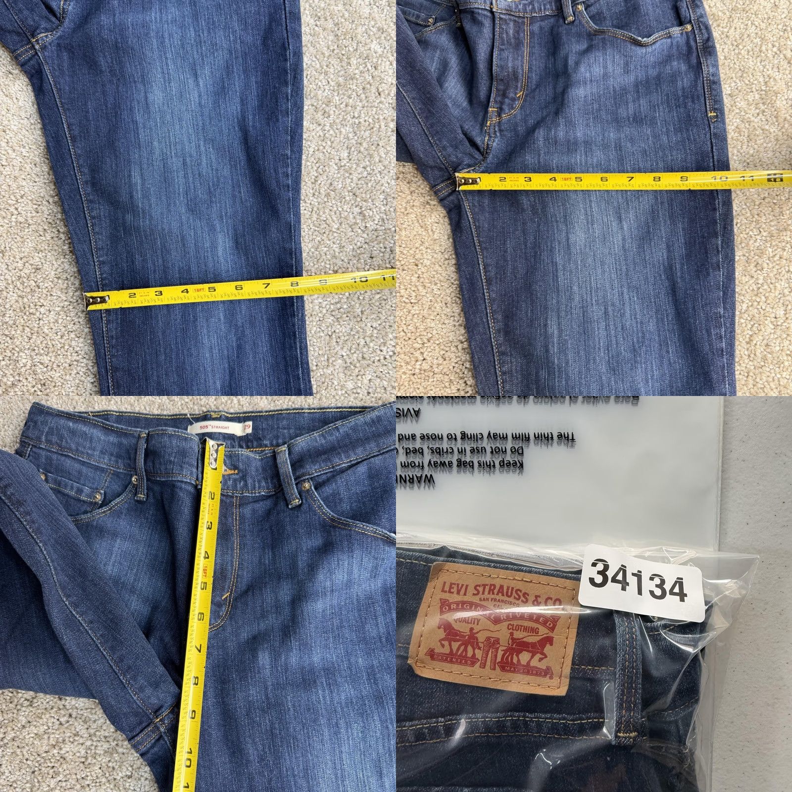 Levi's Levis 505 Jeans Womens 29 Medium Blue Denim Regular Straight Stretch Casual Size 29" - 9 Thumbnail