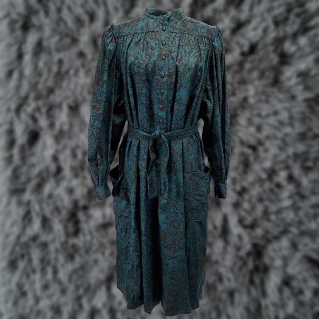 J. Jill Vtg J. Jill Canvas Dress Large Tie Belt Midi Shift Made In USA Cottage Core Size L / US 10 / IT 46 - 1 Thumbnail