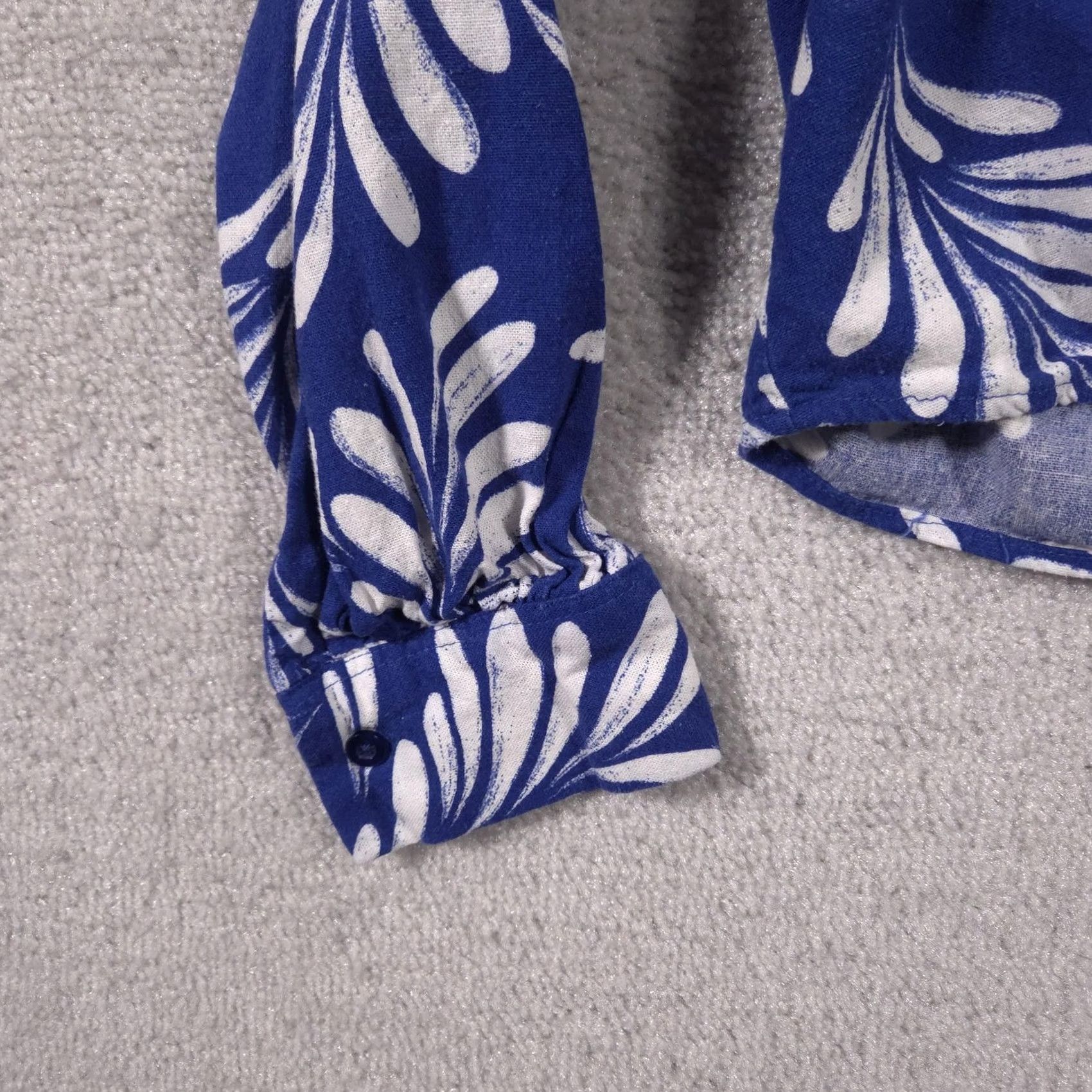 Ellen Tracy Ellen Tracy Blouse Womens Large Blue White Leaf Print Tie Front Linen Top Size L / US 10 / IT 46 - 5 Thumbnail