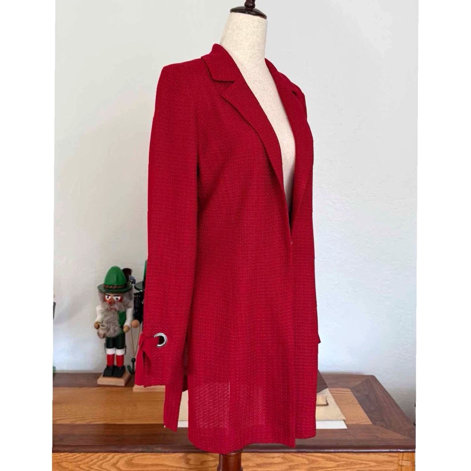 Vintage VINTAGE Misook Tailored Tie Cuff Knit Jacket Red Textured Woven Knit Size S Size S / US 4 / IT 40 - 2 Thumbnail