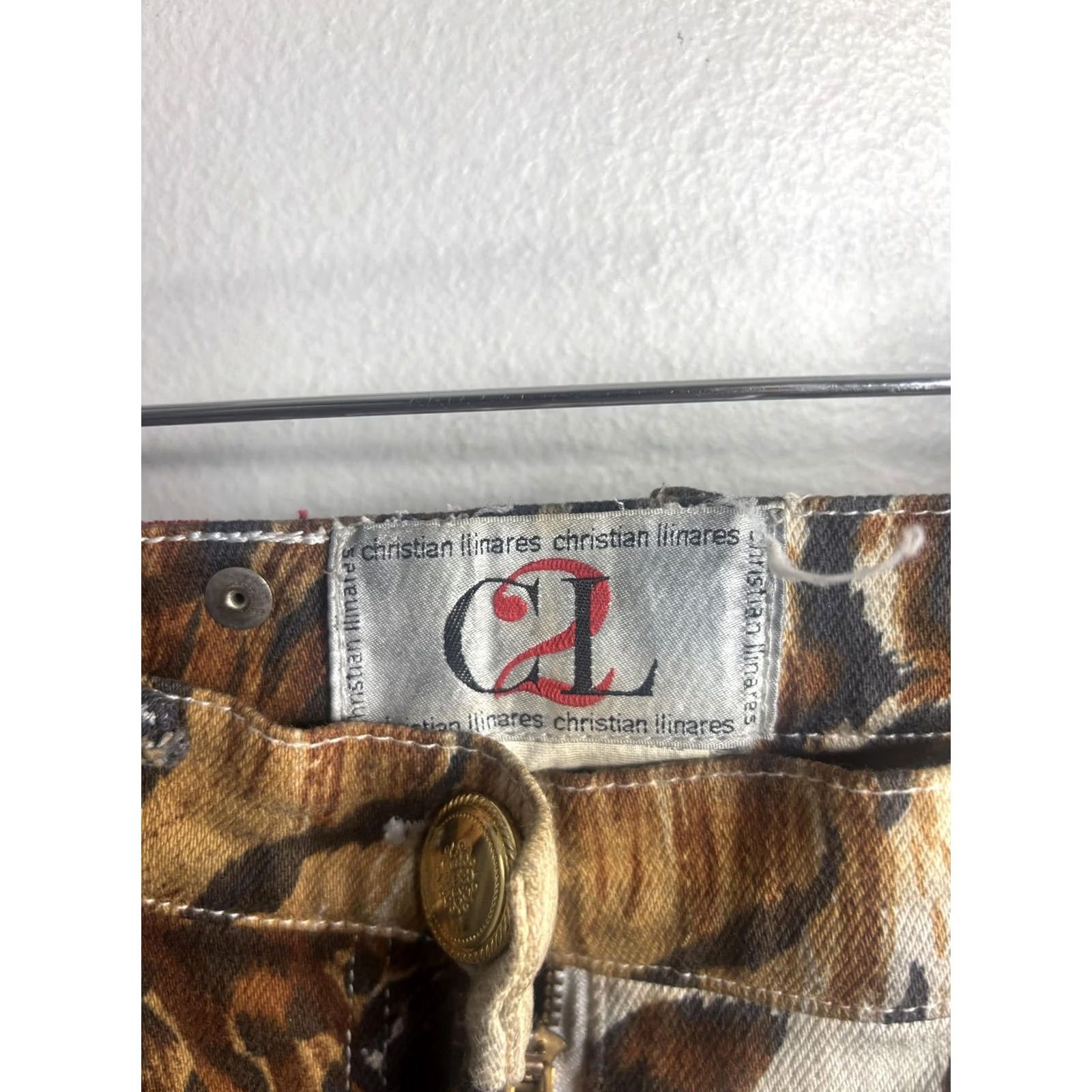 Vintage VINTAGE Christian Linares Jeans Womens 29 Brown Animal Print Straight Denim Zip 29x29 Size 29" - 6 Thumbnail