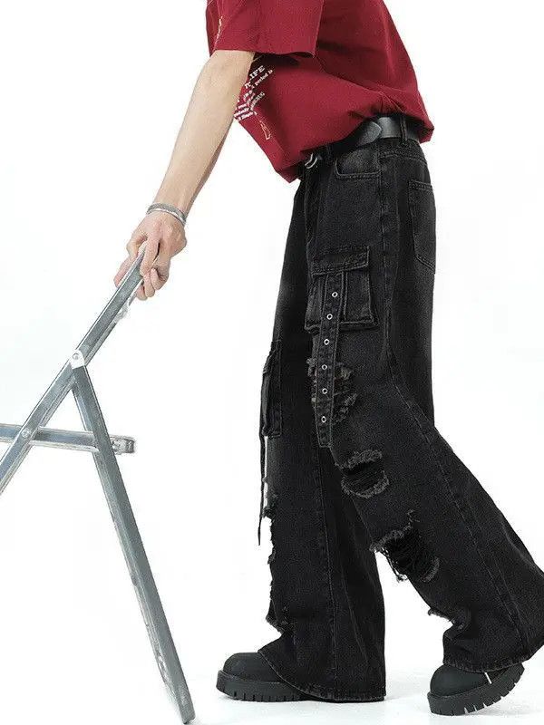 Japanese Brand Retro loose micro flared pocket straight leg jeans Size US 32 / EU 48 - 2 Thumbnail