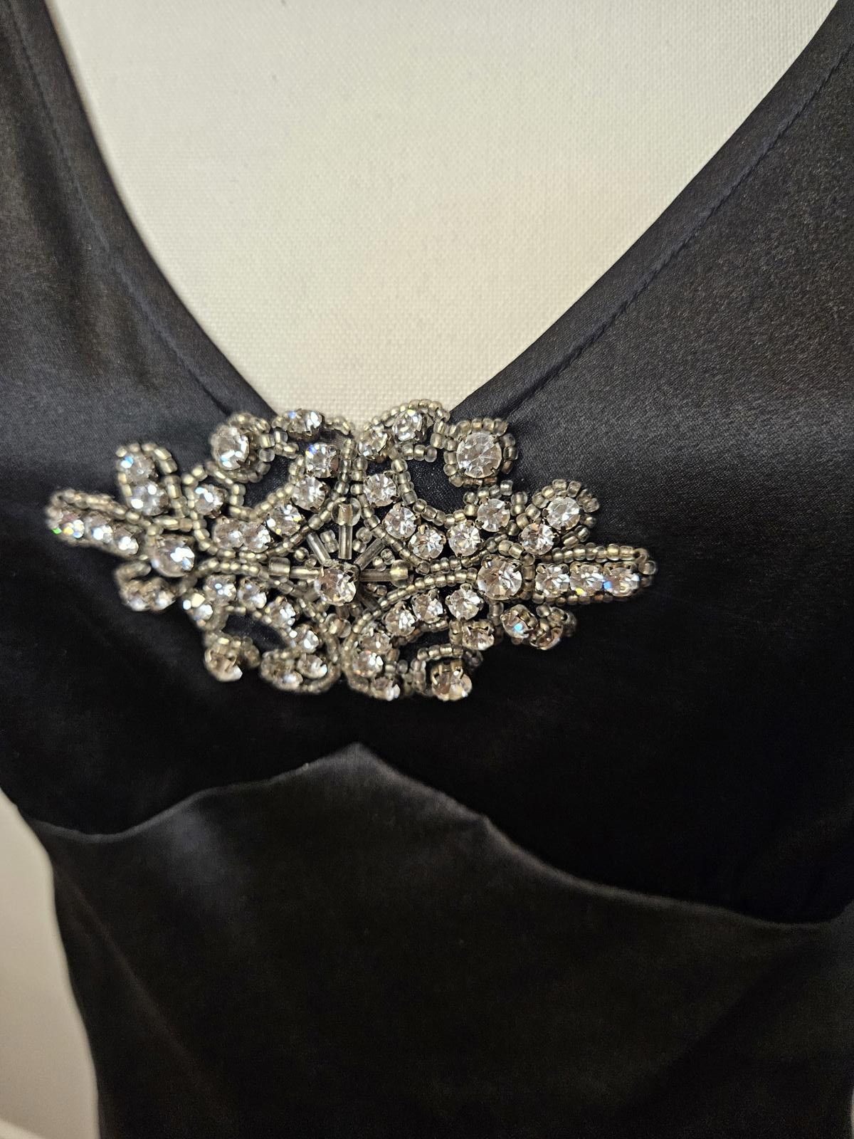 Designer Doncaster Elegant Black Silk Top with Rhinestone Detail Size M / US 6-8 / IT 42-44 - 2 Thumbnail