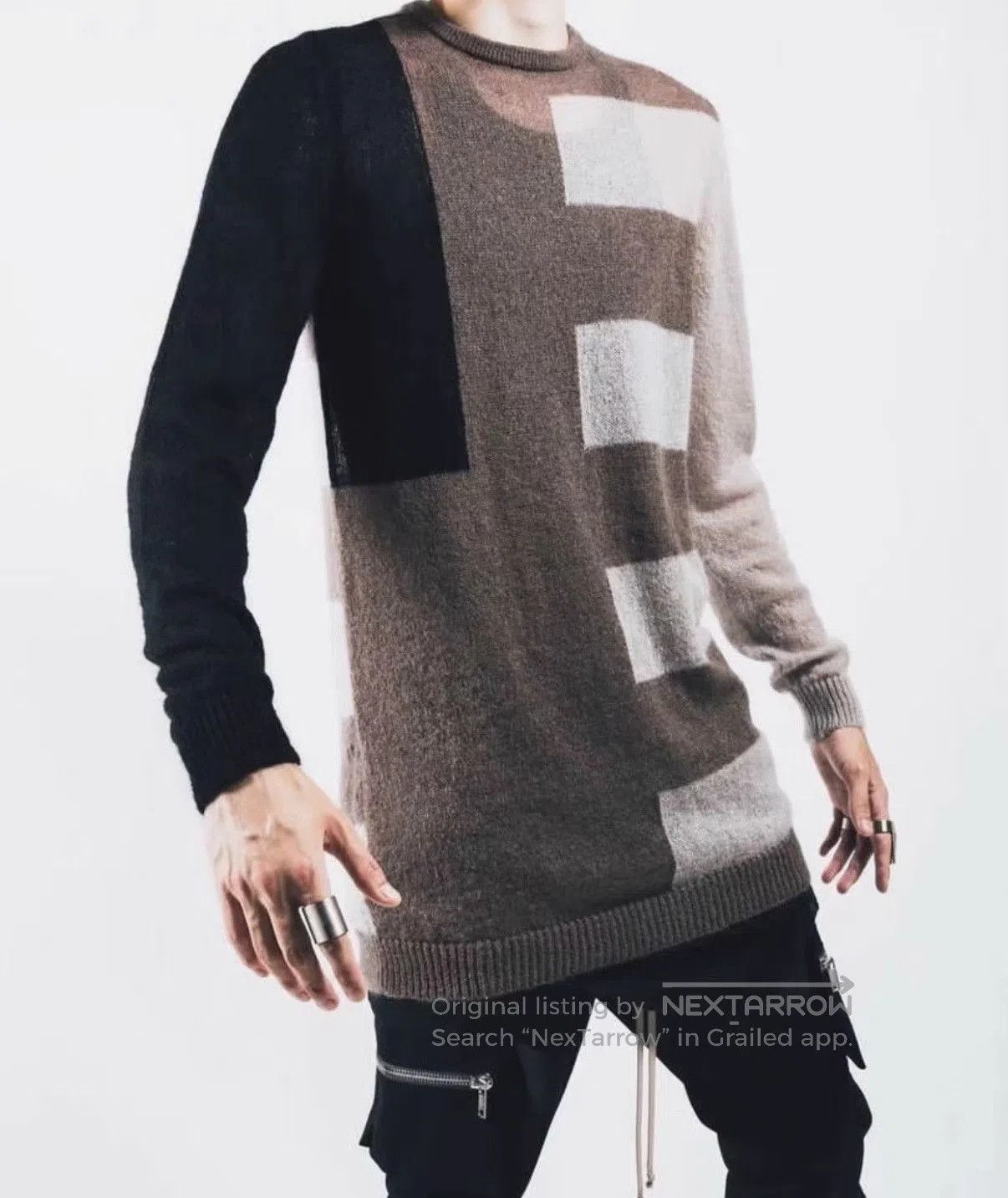 Rick Owens Beige Color Block Pattern Sweater Size M. Size US M / EU 48-50 / 2 - 6 Thumbnail