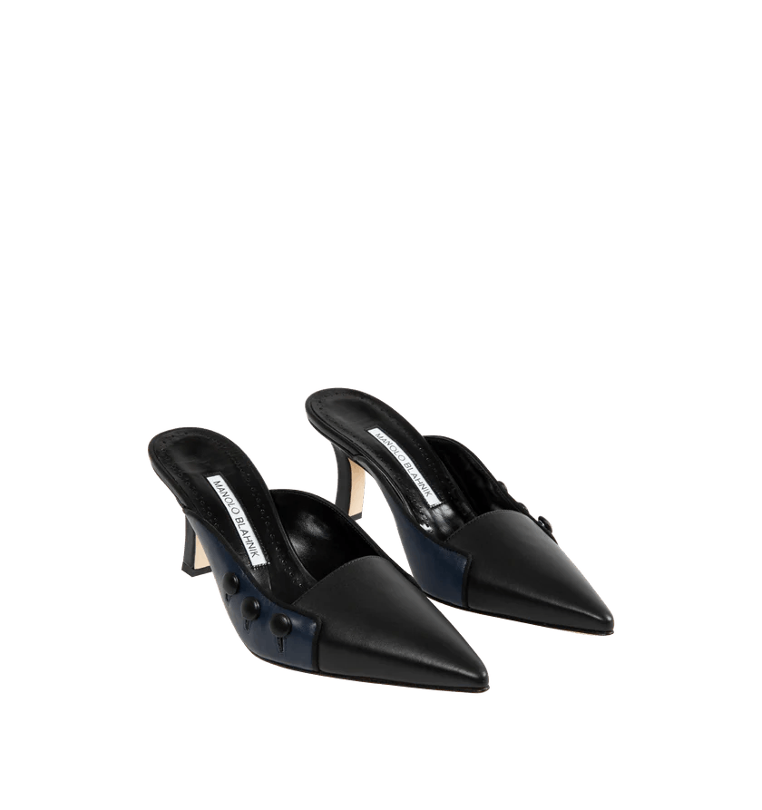 Manolo Blahnik o1h1sh11225 Stateiramu Mule in Black/Navy Size US 9.5 / IT 39.5 - 2 Thumbnail