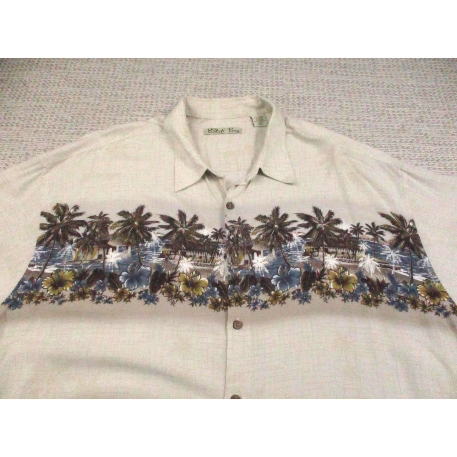 Vintage Batik Bay Shirt Mens 2XL Beige Rayon Hawaiian Aloha Tropical Palm Tree Print Shirt Size US XXL / EU 58 / 5 - 4 Thumbnail